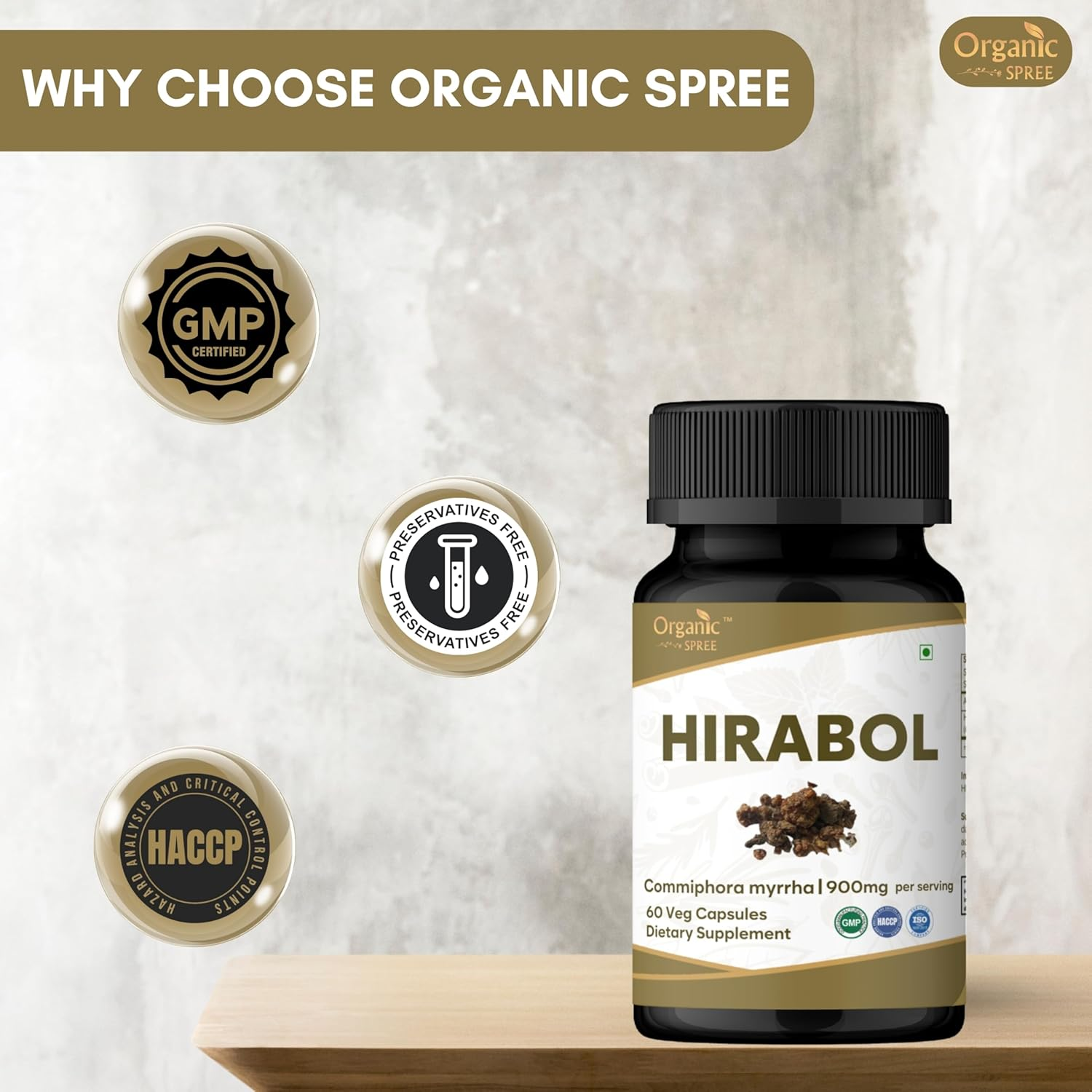 Hirabol 60 Capsules | Commiphora Myrrha (Hirabol) | 900Mg per Serving | Natural and Vegan 60 Capsules - Pack of 2 image number 2