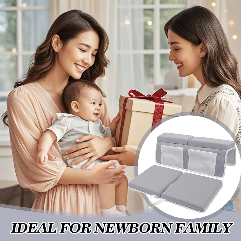 4PCS Baby Bath Kneeler and Elbow Rest Pad Set,1.5'' Bath Kneeler Pads,Elbow Pad with 4 Pockets,Non-Slip Knee & Arm Support Bathtub Mat with a Hook & a Bag(Grey) image number 2