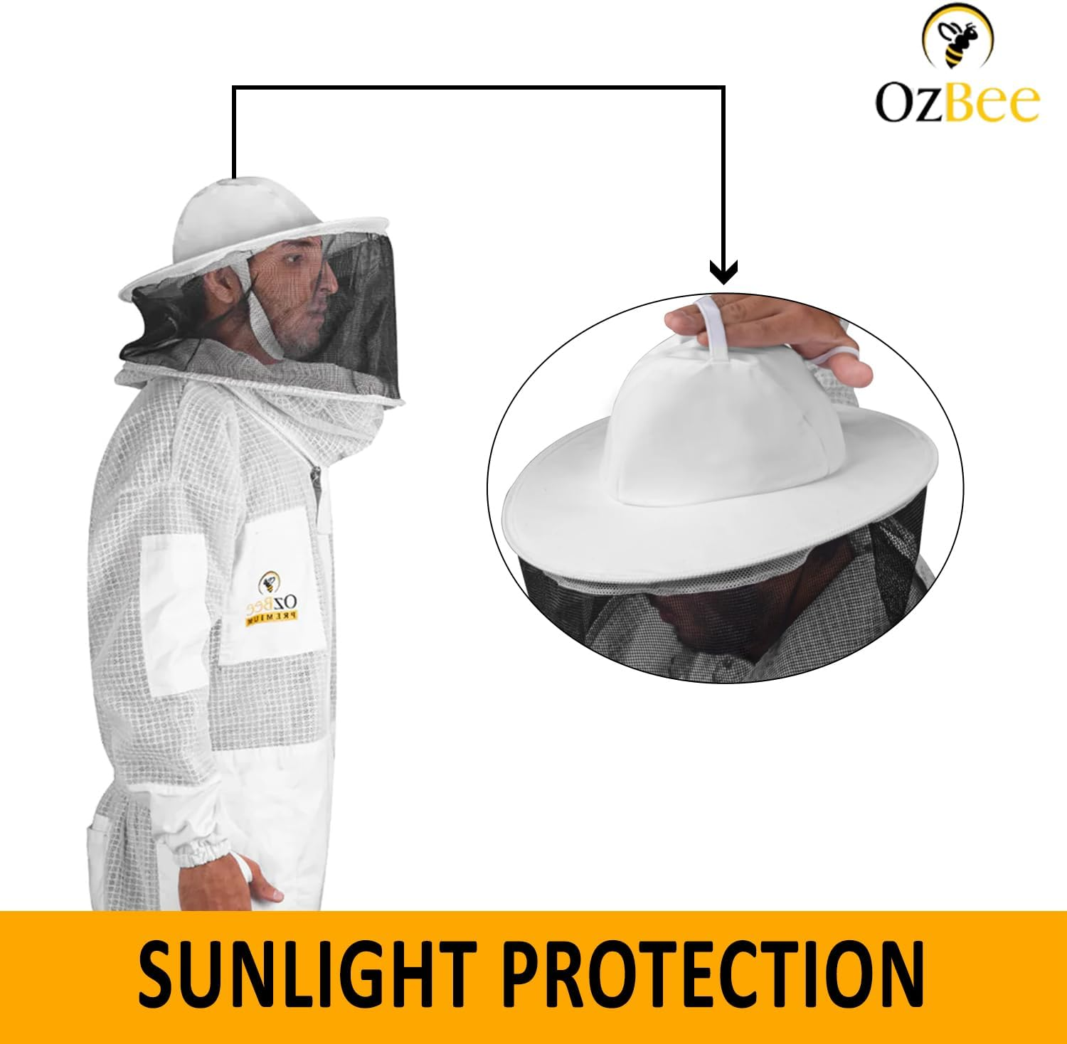 OZBEE Beekeeping Suit Premium 3 Layer Mesh Ultra Cool Ventilated round Hat Beekeeping Protective Gear Costume (2XL) image number 3