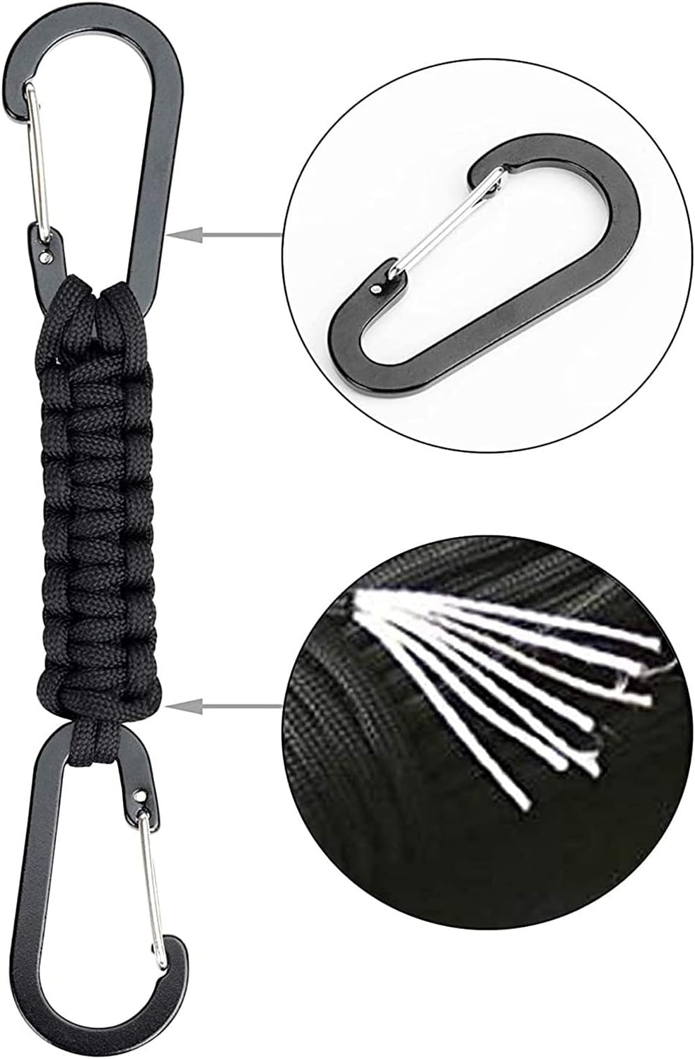 BRAVESHINE Paracord Keychain Keyring, Outdoor Carabiner Hanging Hooks Parachute Cord Mommy Clip Hook Stroller Hooks for Water Bottle, Keys, Backpack, Hanging Tools, Knife, Flashlight, Camping, Hiking image number 5