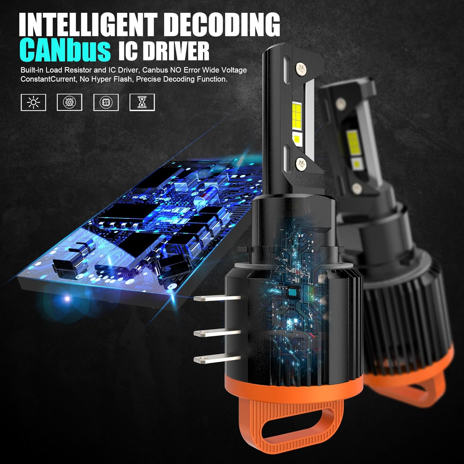 FAXCARS Performance H15 LED Headlight Bulb High Beam DRL 6500K Xenon White 500% Brighter Plug N Play 12V Error Free CANBUS, Pack of 2 image number 1