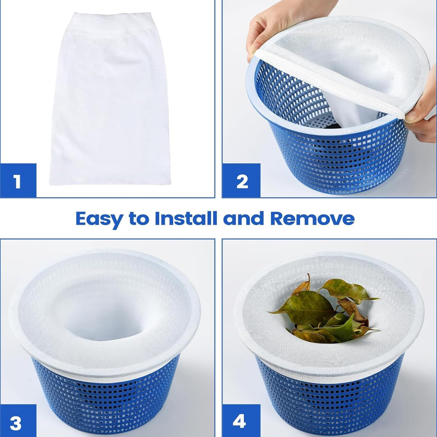 Taicols Pool Skimmer Socks, 50 Pcs Swimming Pool Skimmer Socks Baskets Skimmers Net Filter Storage Bag, Ultra Fine Mesh Screen Liner for Filters Baskets and Skimmers for Cleans Debris and Leaves Bag image number 3
