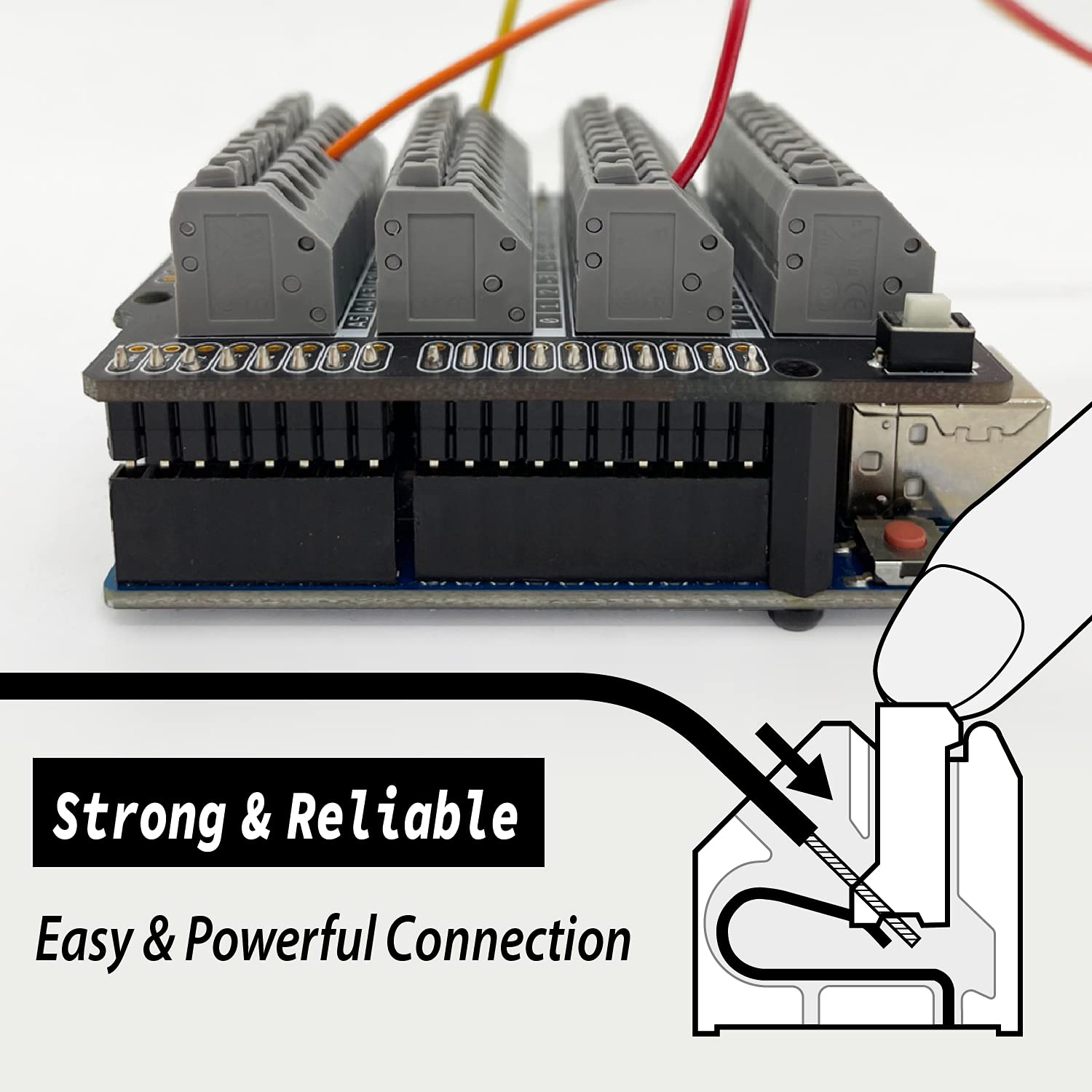 ELECTROCOOKIE Uno Terminal Block Shield Kit, Compatible for Arduino Uno R3, Push-In Simple Spring Connector Expansion PCB Module