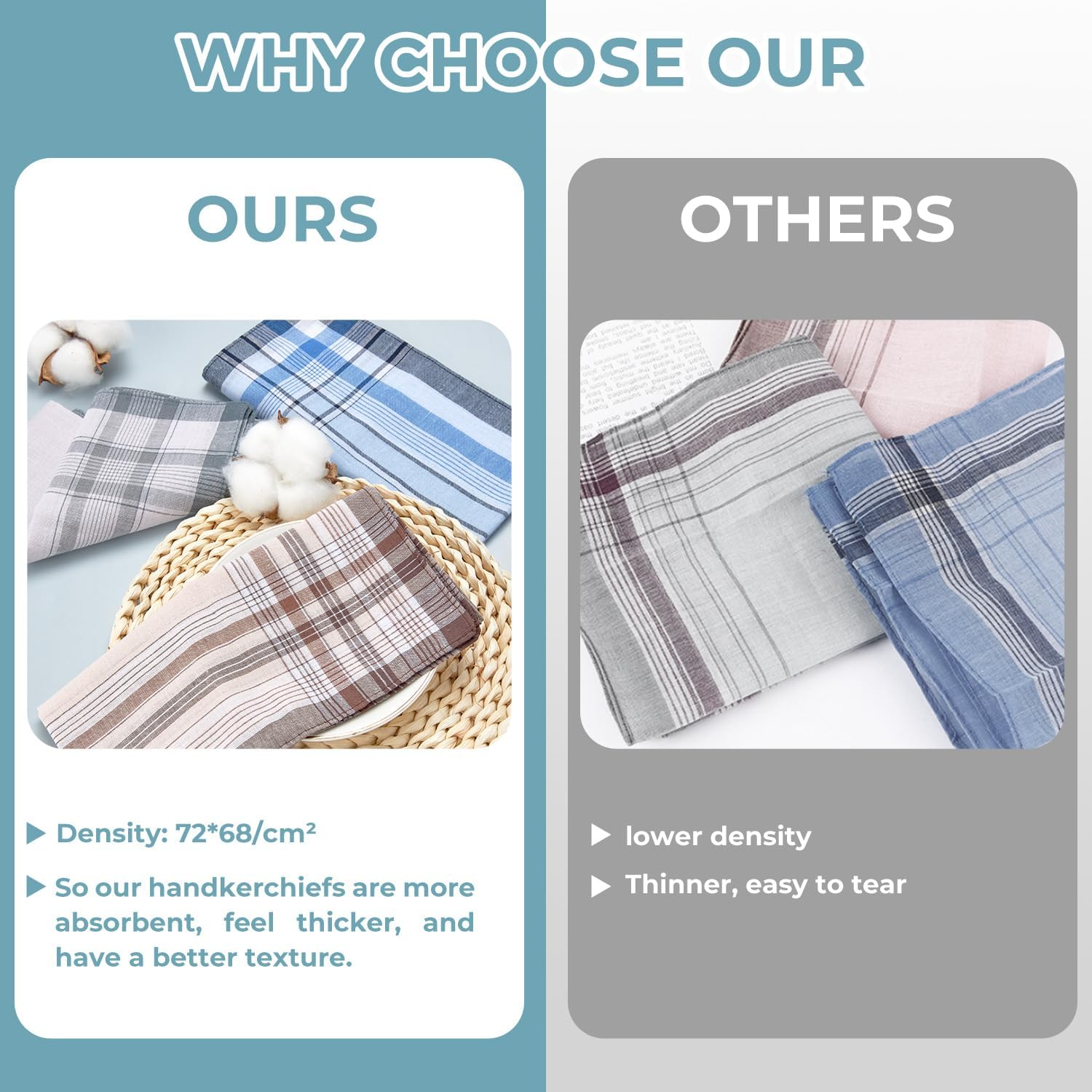 Ohuhu Handkerchiefs Men Cotton, 12 Pack 100% Cotton Handkerchief for Men, Classic Pocket Squares Hankies for Men Women