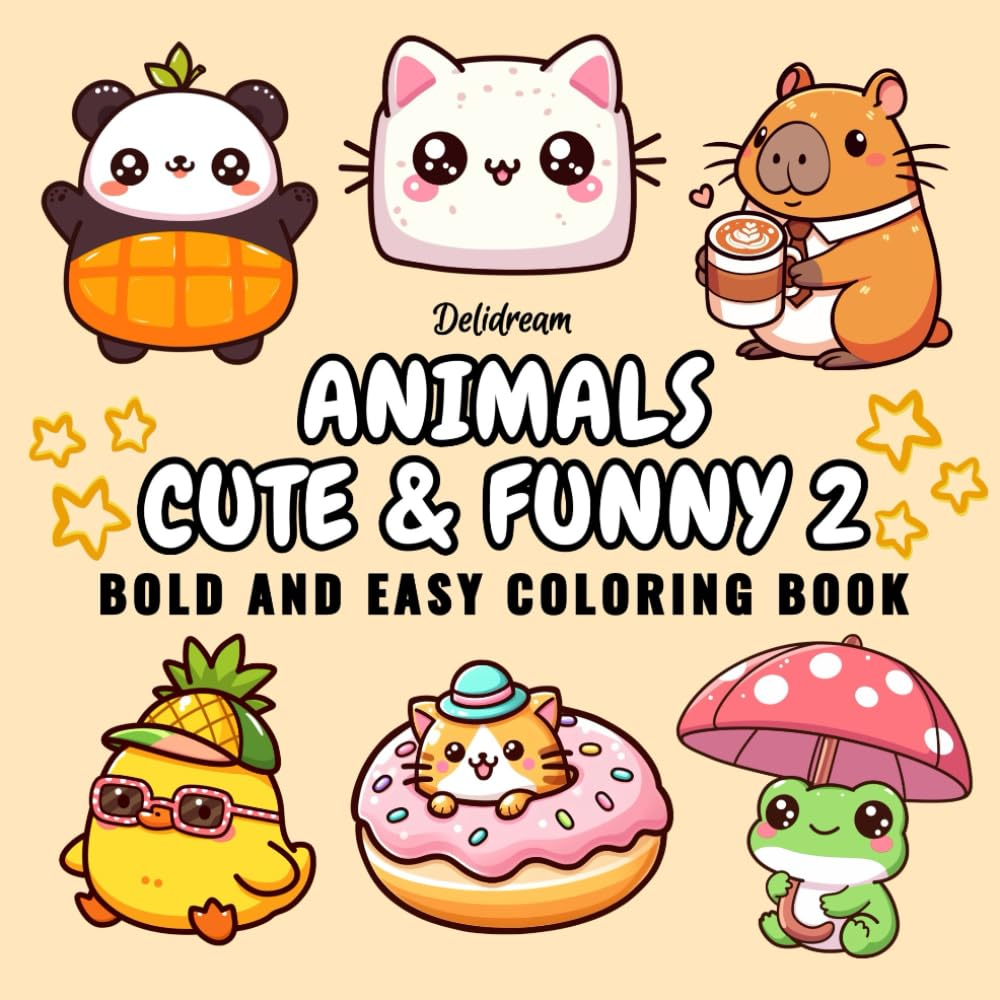 Animals Cute & Funny 2: Bold and Easy Coloring Book for Kids and Adults, 35 Relaxing Stress Relief Illustrations image number 1