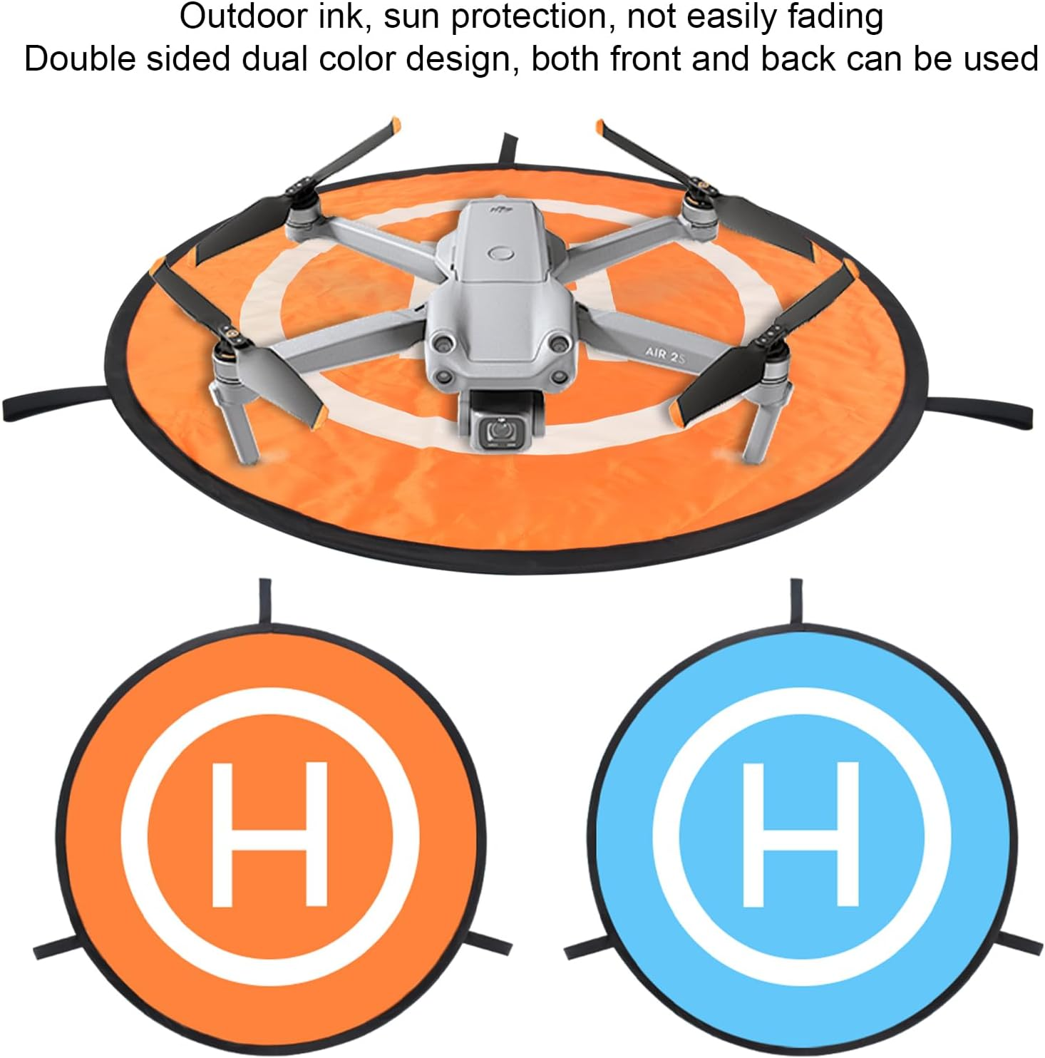 Drone Landing Pad, 22"/55Cm Waterproof Portable Foldable Helipad Helicopter Landig Mat with Pegs, Double Sided Orange/Blue, for RC Drones Helicopter DJI Mavic Mini 2 / Zoom/Air Fly 2 / Phantom/Incl