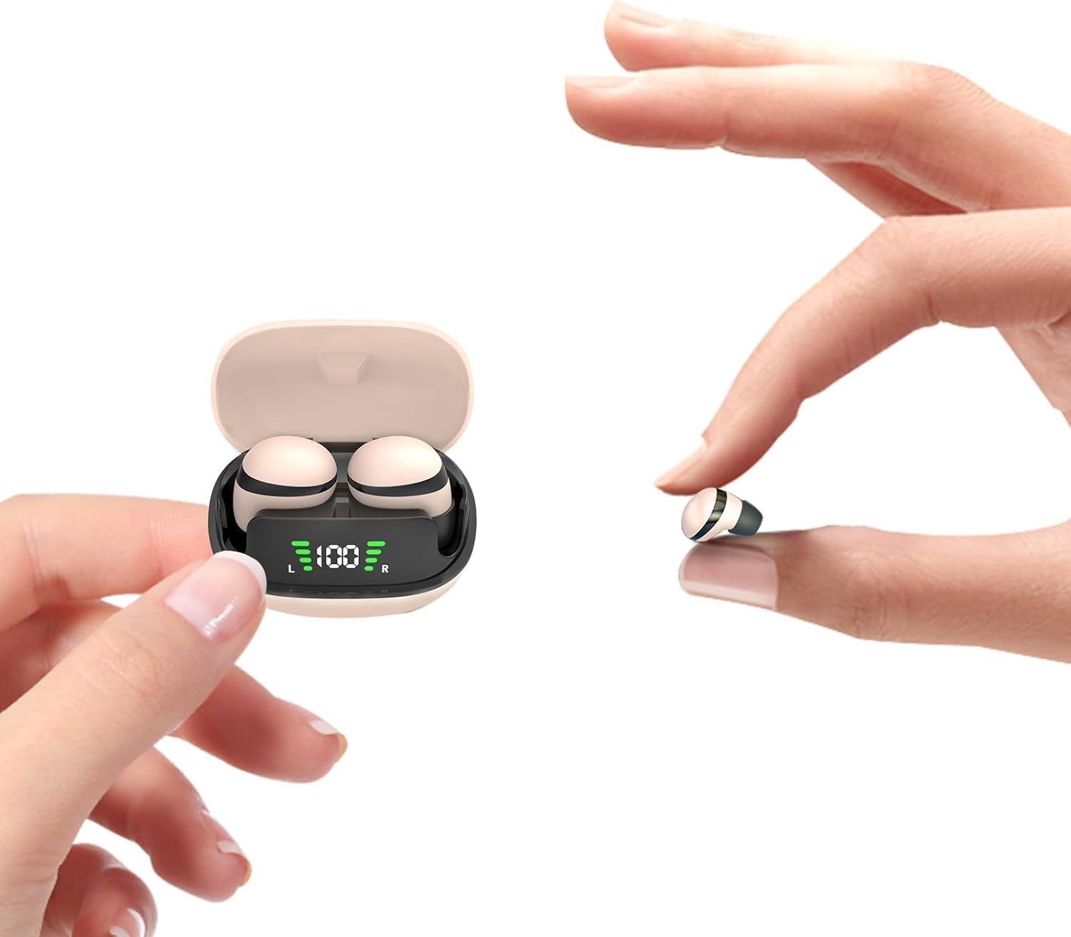 Xmenha ZXY-MINI13 Beige Wireless Bluetooth 5.3 In-Ear Earbuds for Sleeping & Sports - Noise Cancellation for Calls - 24H Battery Life