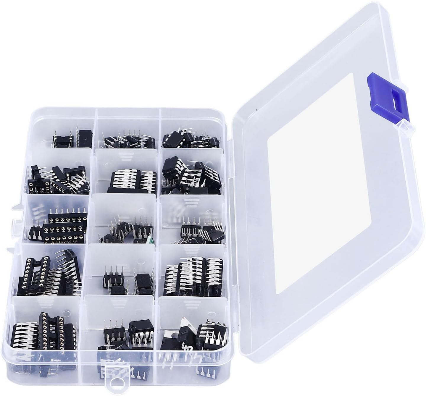 Cryfokt 150 Pcs 10 Types Flat Pin IC Chips Assortment Kit with Store Case for Electronic Equipment Integrated Circuit Chip Assortment Kit image number 2