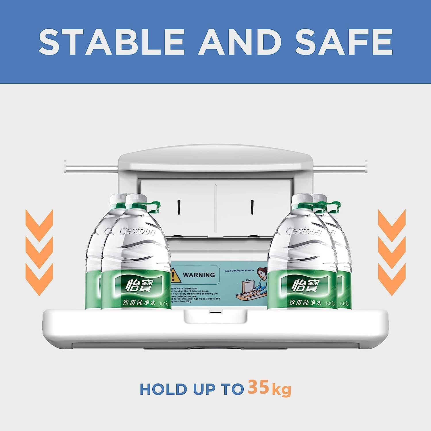 Wall Mounted Baby Changing Station - Horizontal Baby Changing Table Foldable Diaper Tables with Safety Strap for Commercial Bathroom, ADA Compliant (White)