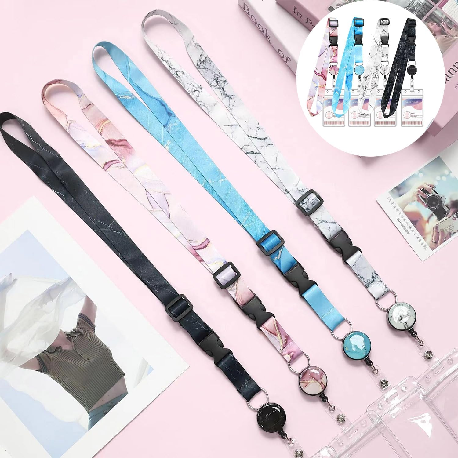 4 Pack Cruise Lanyards, Retractable Cruise Lanyard with Waterproof ID Badge Reel Holder with Removable Clasp for Cruise Key Cards image number 4