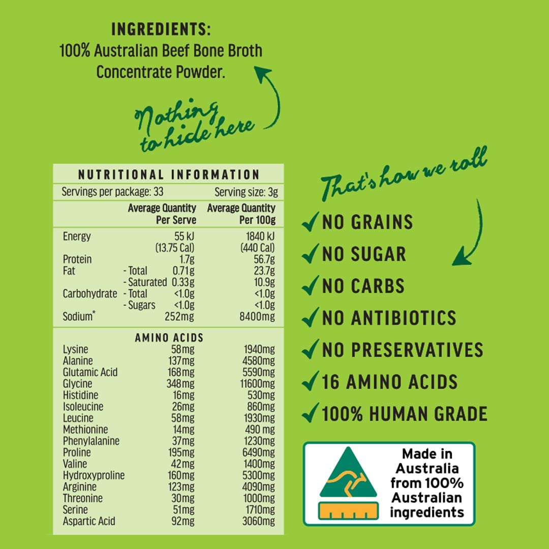 Pet Beef Bone Broth Powder - Protein, Amino Acid Profile. Improve Gut, Joint and Bone Health. Helps Maintain Muscle and Immunity, 100 Grams image number 6