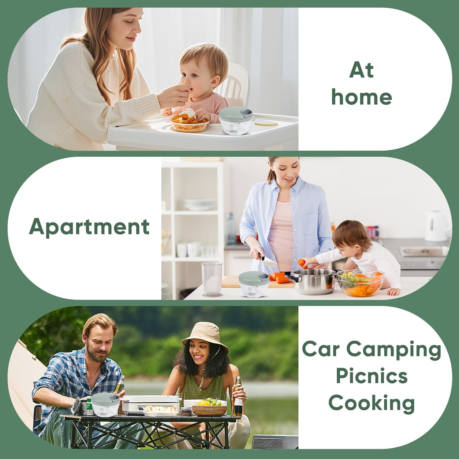 Manual Food Chopper Vegetable Chopper, 500ML Garlic Mincer Hand Pull String Onion Cutter for Veggies, Meat, Ginger, Peppers, Fruits, Nuts, Herbs(Green) image number 3