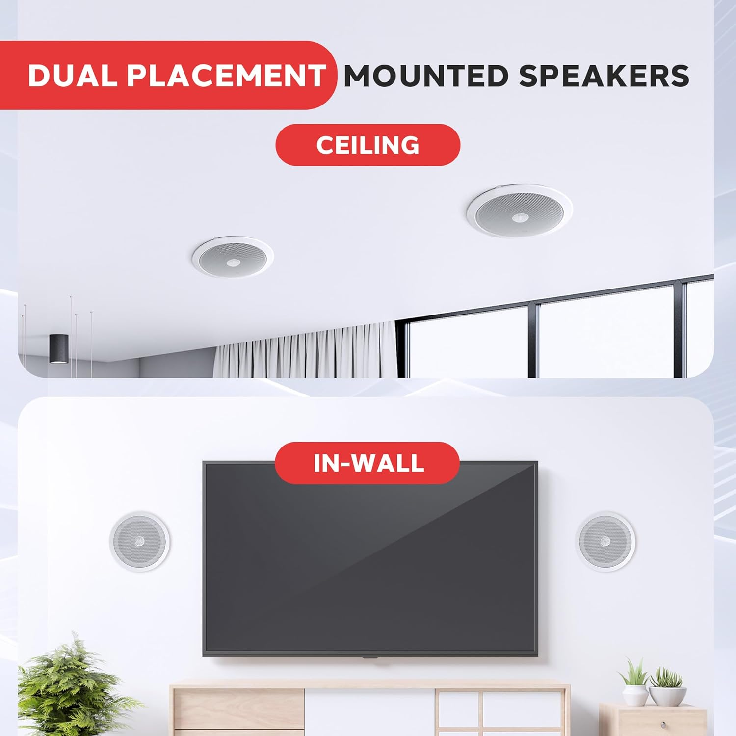 Pyle 8&rdquo; Ceiling Wall Mount-Pair of 2-Way Midbass Woofer Speaker Directable 1&rdquo; Titanium Dome Tweeter Flush Design W/ 55Hz-22Khz Frequency Response & 300 Watts Peak Easy Installation image number 5