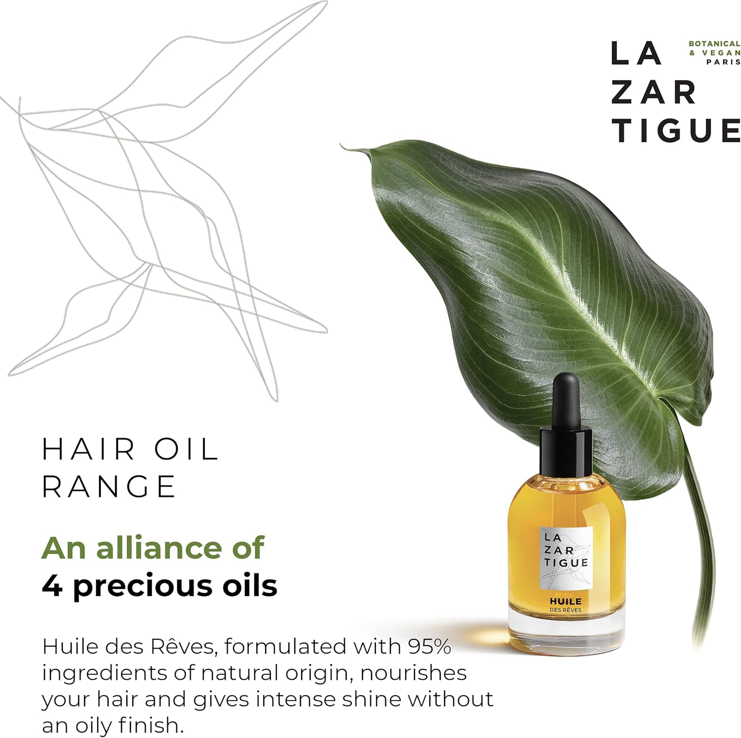 Lazartigue Huile Des R&ecirc;ves Nourishing Dry Oil for Hair, Adds Shine & Nourishment with Argan, Apricot & Camellia Oils, Vegan, Sulfate & Silicone Free, 1.7 Fl Oz image number 1