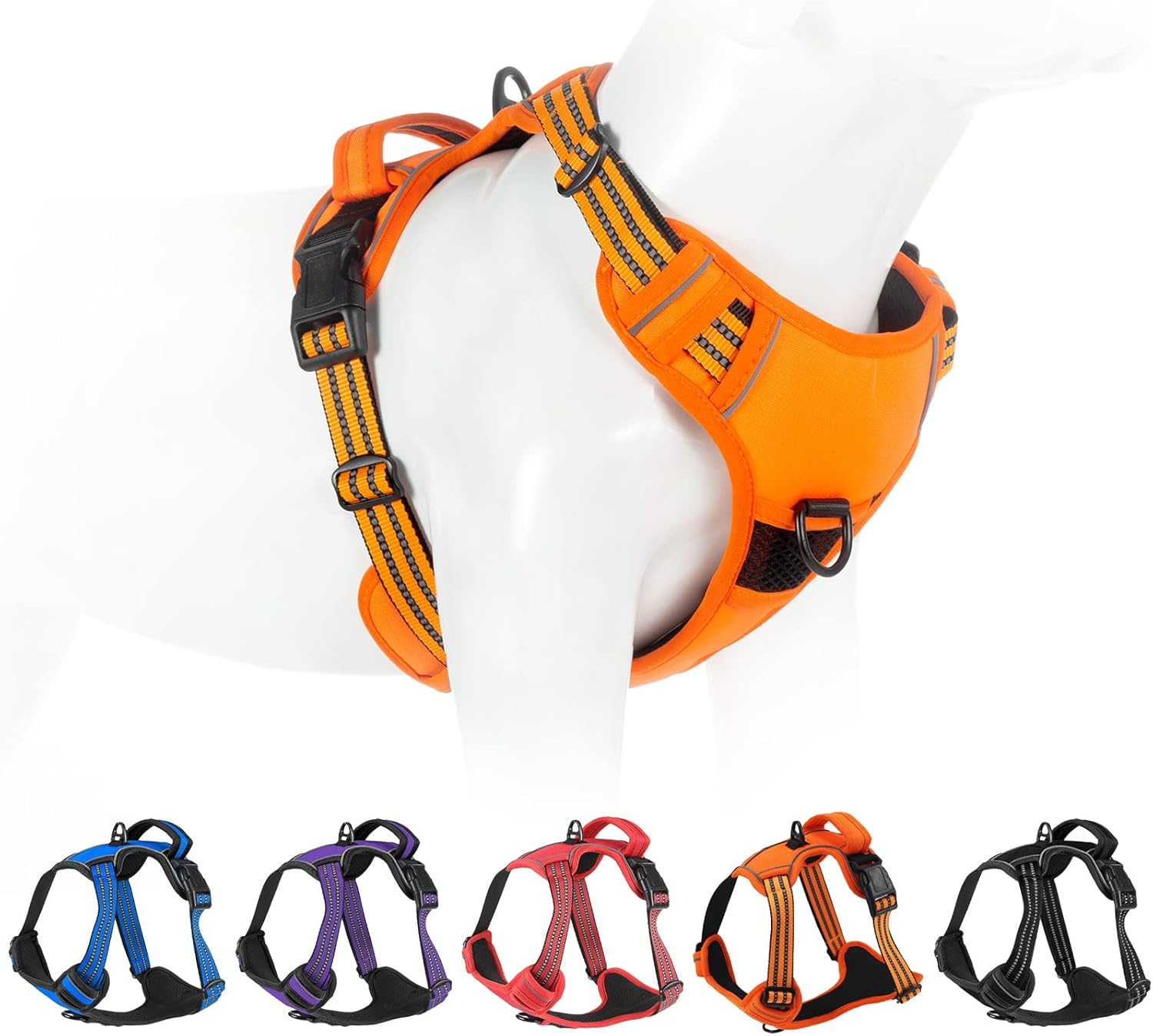 No Pull Dog Harness for Small Medium Large Dogs Adjustable Reflective Pet Vest with Front Clip Padded Harness for Dogs Easy Control Handle Best for Outdoor Training and Walking Orange S - Medium, Black Harness+Leash image number 7