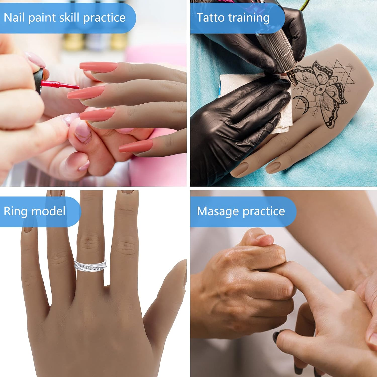 Silicone Practice Hand for Acrylic Nails with Bracket,Realistic Nail Practice Hand Stand, Flexible Bendable Nail Training Mannequin Hand for Nails Practice Nail Art Tools (Left Hand) image number 1