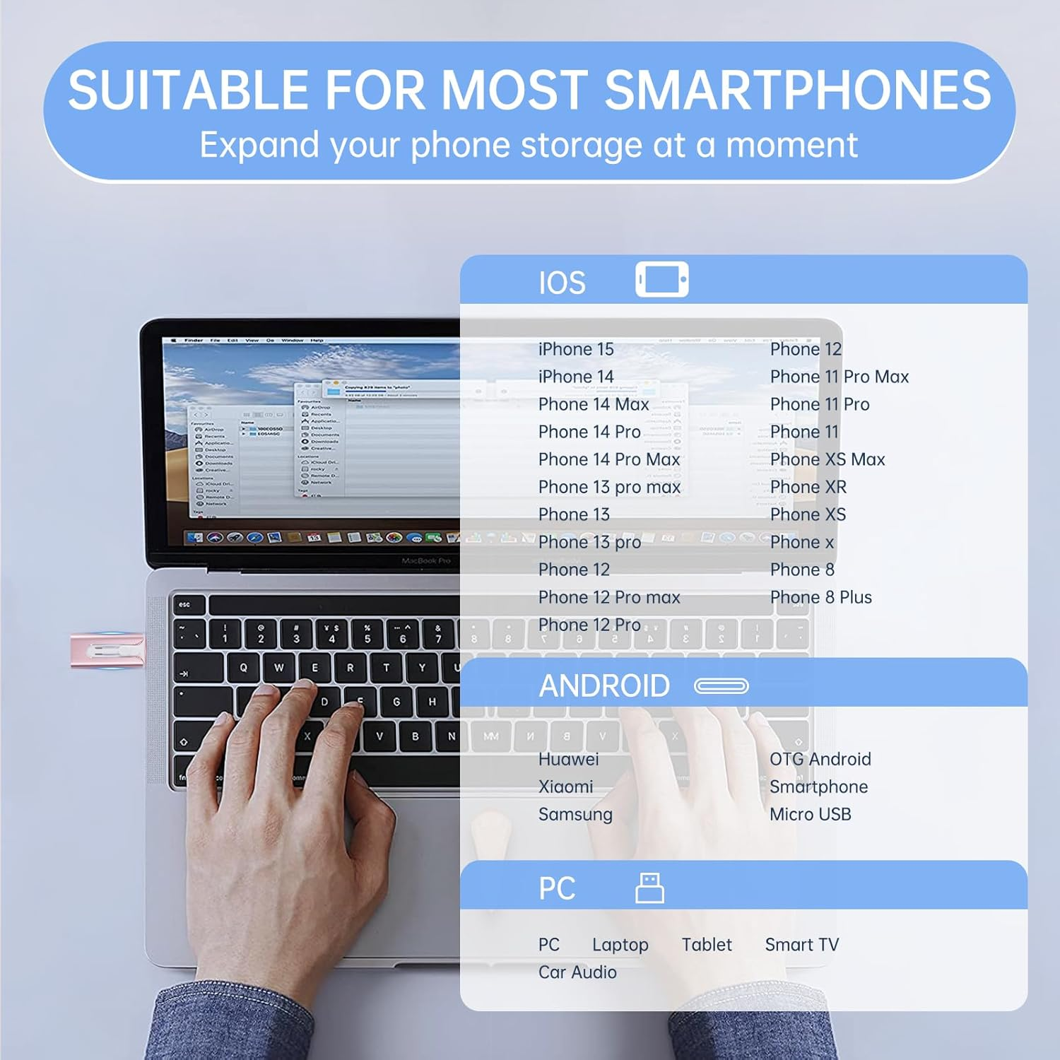 Iphone Flash Drive,256Gb Photo Stick USB Drive,4 in 1 Iphone USB Memory Stick Iphone Thumb Drive USB Stick for Iphone15/14/13/12/11/X/Xs.../Pc/Ipad Type C and Micro USB Phone Devices (Pink) image number 3