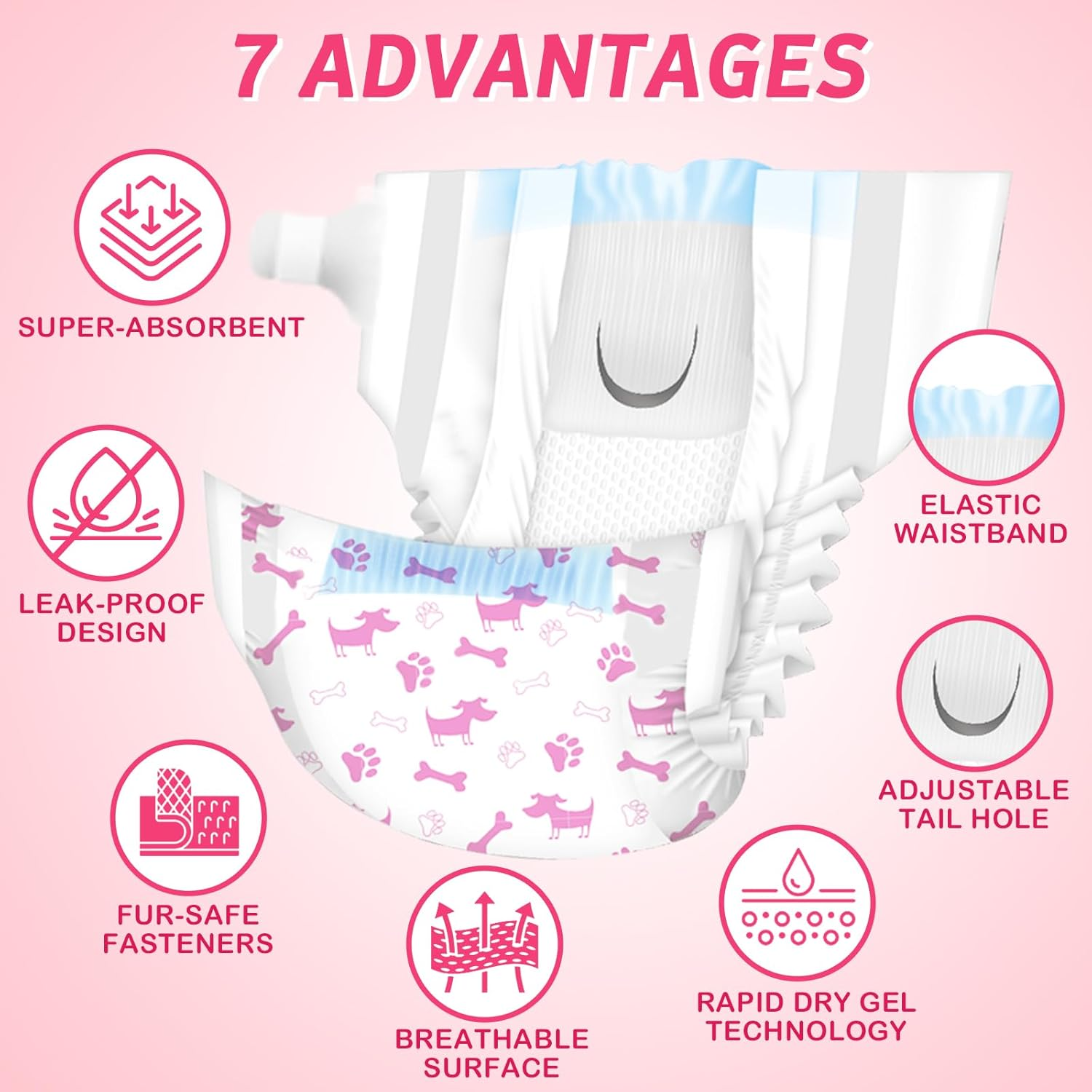 Dono Dog Nappies Female - 14Pcs, M Size, Pink, Female Dog Diapers, Super Absorbent & Soft, Urinary Incontinence, Heat Pants image number 5