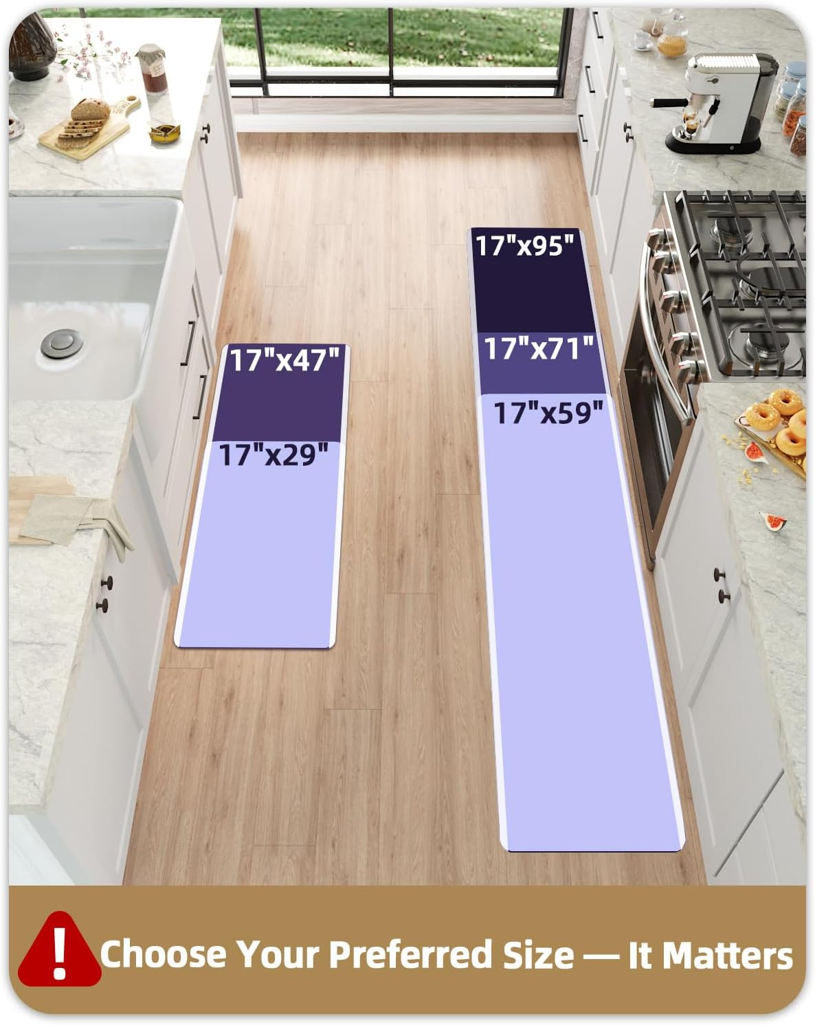 Color&Geometry Kitchen Rugs and Mats Non Slip Washable, Absorbent Kitchen Mats Kitchen Runner Rug Easy to Clean Kitchen Floor Mats for in Front of Sink, Laundry Room, Hallway, 17"X47"+17"X95", Khaki image number 2