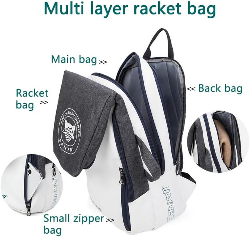 Tennis Bag Backpack for 2 Tenis Rackets or 4Badminton Rackets, Tennis Racket Bags with Separate Shoe Compartment to Hold Pickleball Paddle, Badminton Squash Racquet, Waterproof Laptop Backpack image number 6