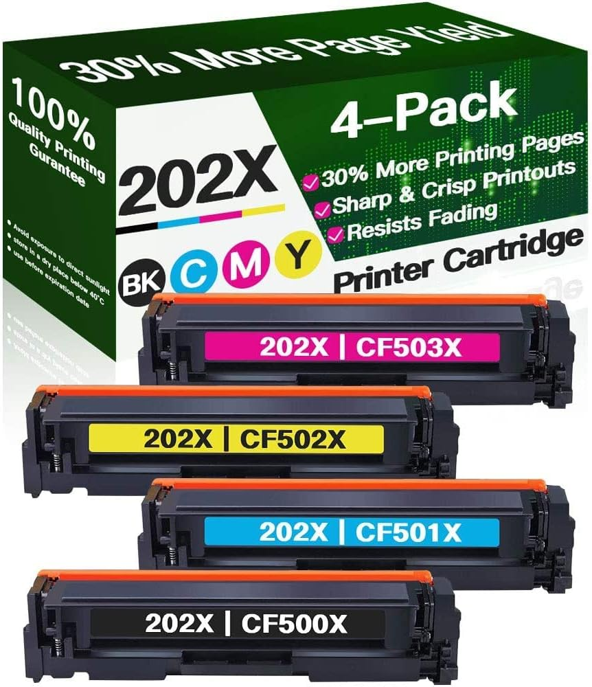 CF500X CF501X CF502X CF503X 202A 202X Toner Cartridges Compatible with HP Color Laserjet Pro M254Dw M280Nw M281Fdn M282Fdw（4 Pack image number 2