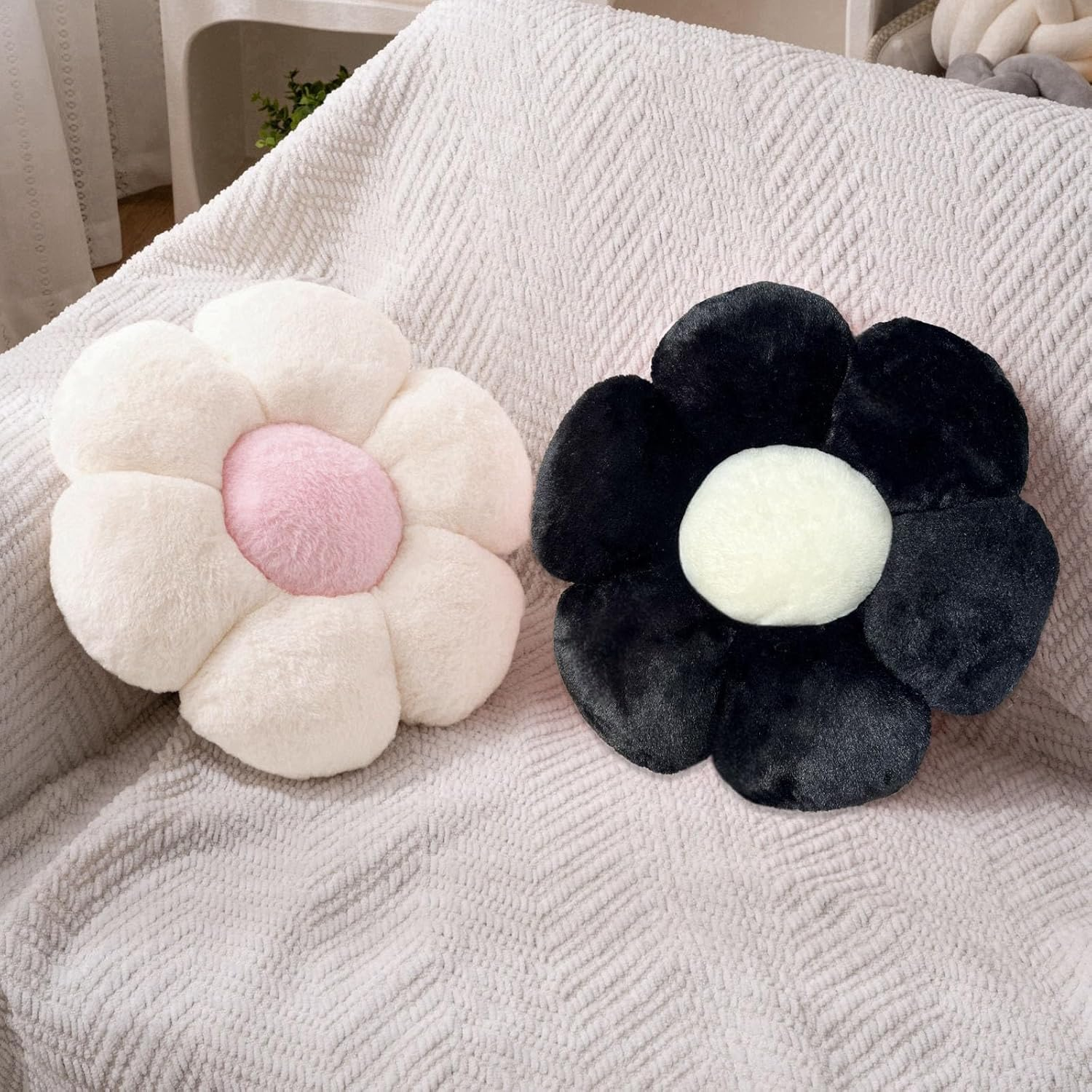 2 Pcs Flower Pillow Cute Pink Throw Pillows Daisy Flower Shaped Floor Cushions Set, Preppy Decorative Throw Pillows for Girls Bed Bedroom Couch Decor (Multicolour Purple & Multicolour Pink)