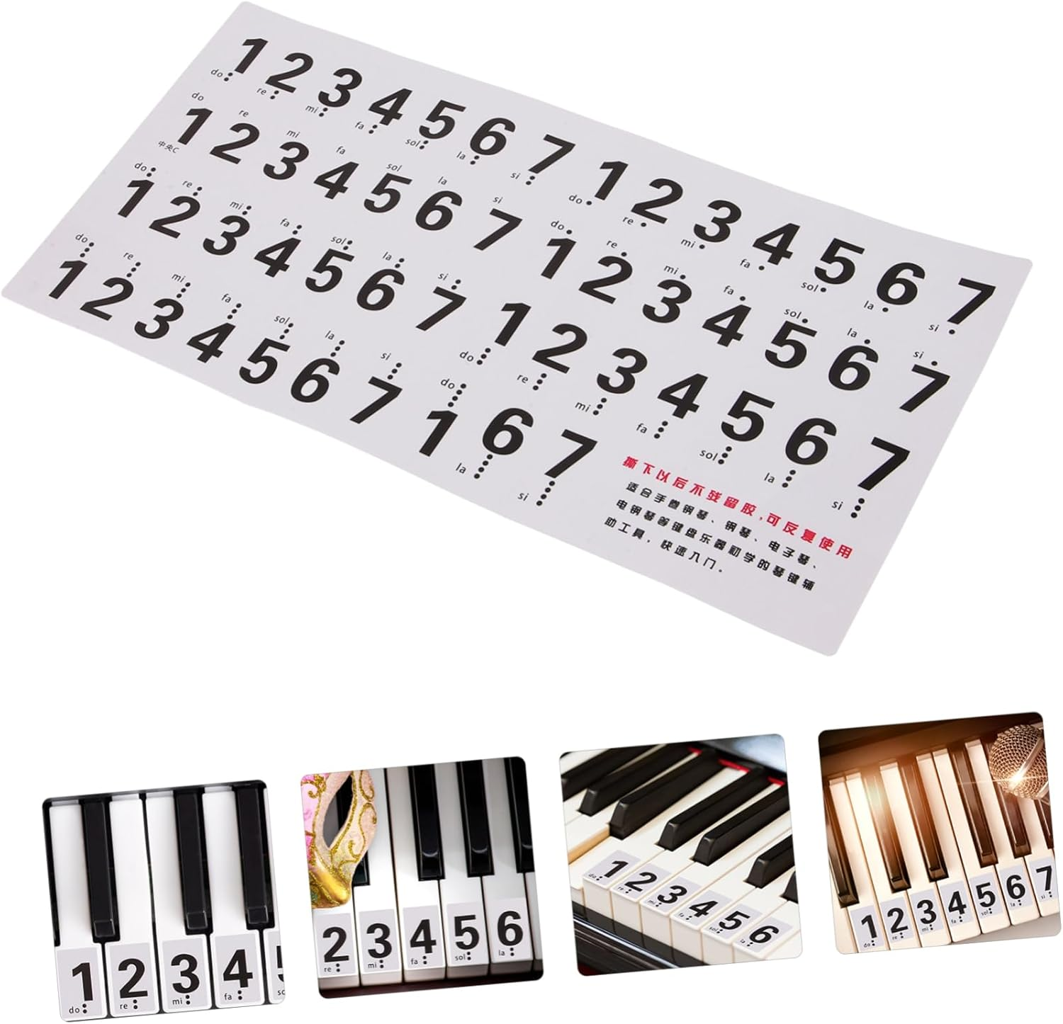 88-Key Piano Keyboard Number Stickers Self-Adhesive Musical Notation Decals for Electronic Keyboard Teaching Tools for Children and Beginners image number 4