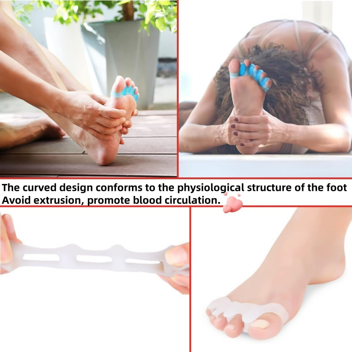 2 Pairs of Toe Separators,Ywbfove Soft Rubber Toe Extenders for Both Men and Women, for Bunions, Plantar Fasciitis, Hammer Toes, Claw Toes, Foot Pain in Both Women and Men (Blue/Transparent) image number 5