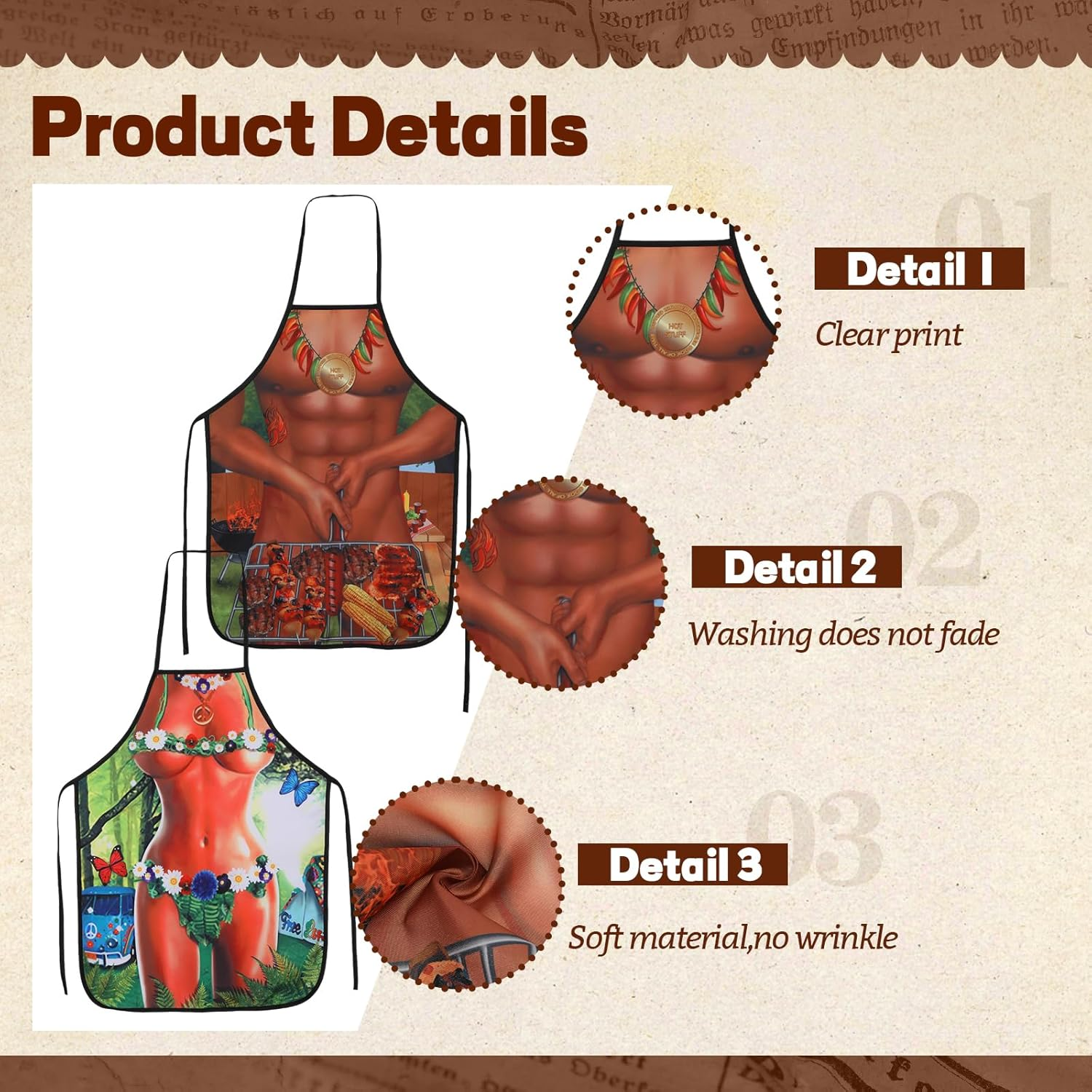 Funny BBQ Apron for Men and Women - Adjustable Kitchen, Oktoberfest, Work, Painting, Couples Cooking, Gardening Apron, Style 3, 60 X 74 Cm image number 4