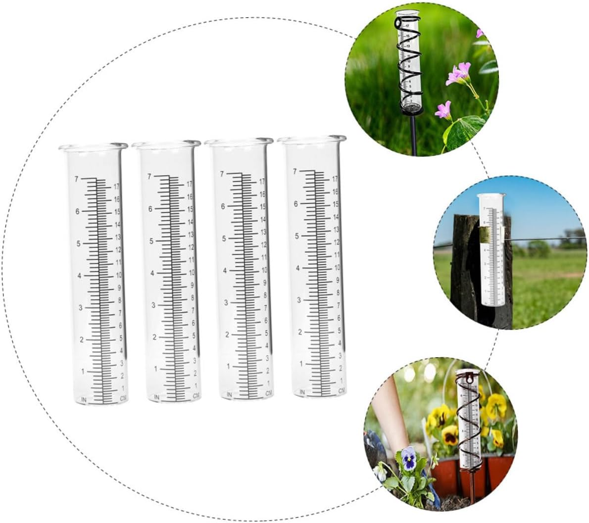 Kisangel 4Pcs Transparent Glass Rain Measuring Tubes with Clear Scale Accurate Rain Gauge Tools for Garden Lawn Home Outdoor Precipitation Collectors for Plant Moisture Monitoring image number 2
