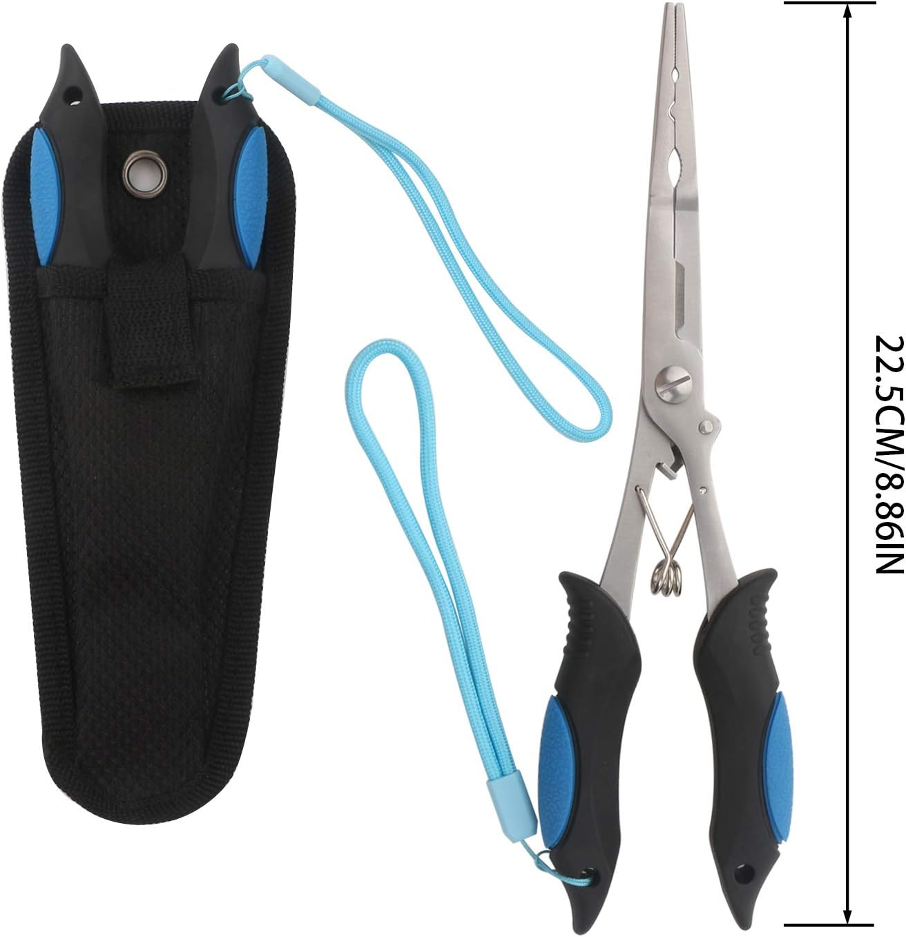 Supsshop Fishing Long Nose Pliers Stainless Steel Fish Hook Remover Split Ring Pliers Fishing Line Cutter Tools 3 Size Lanyard Fishing Gear with Lanyard for Freshwater Saltwater - 22.6Cm/8.89Inch Pliers image number 4