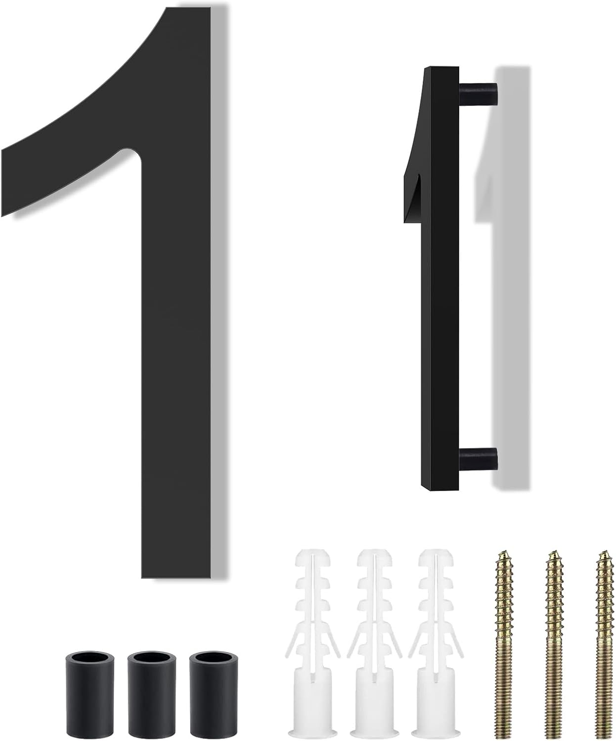 DEWEL House Numbers for Outside, 6 Inch Modern Floating Address Numbers for Farmhouse, Street, Front Door, Weatherproof, Easy to Install with Template (Black House Number 1)