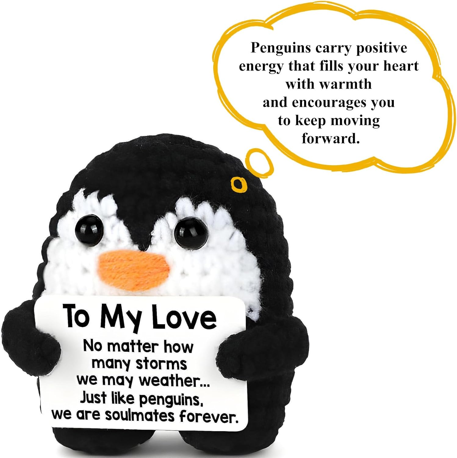 ZCOINS Small Emotional Support Positive Crochet Penguin, Mini Positive Crochet Plush Penguin Valentines, Small Inspirational Funny Plush Desk Decor, Soulmate Birthday Lovers image number 1