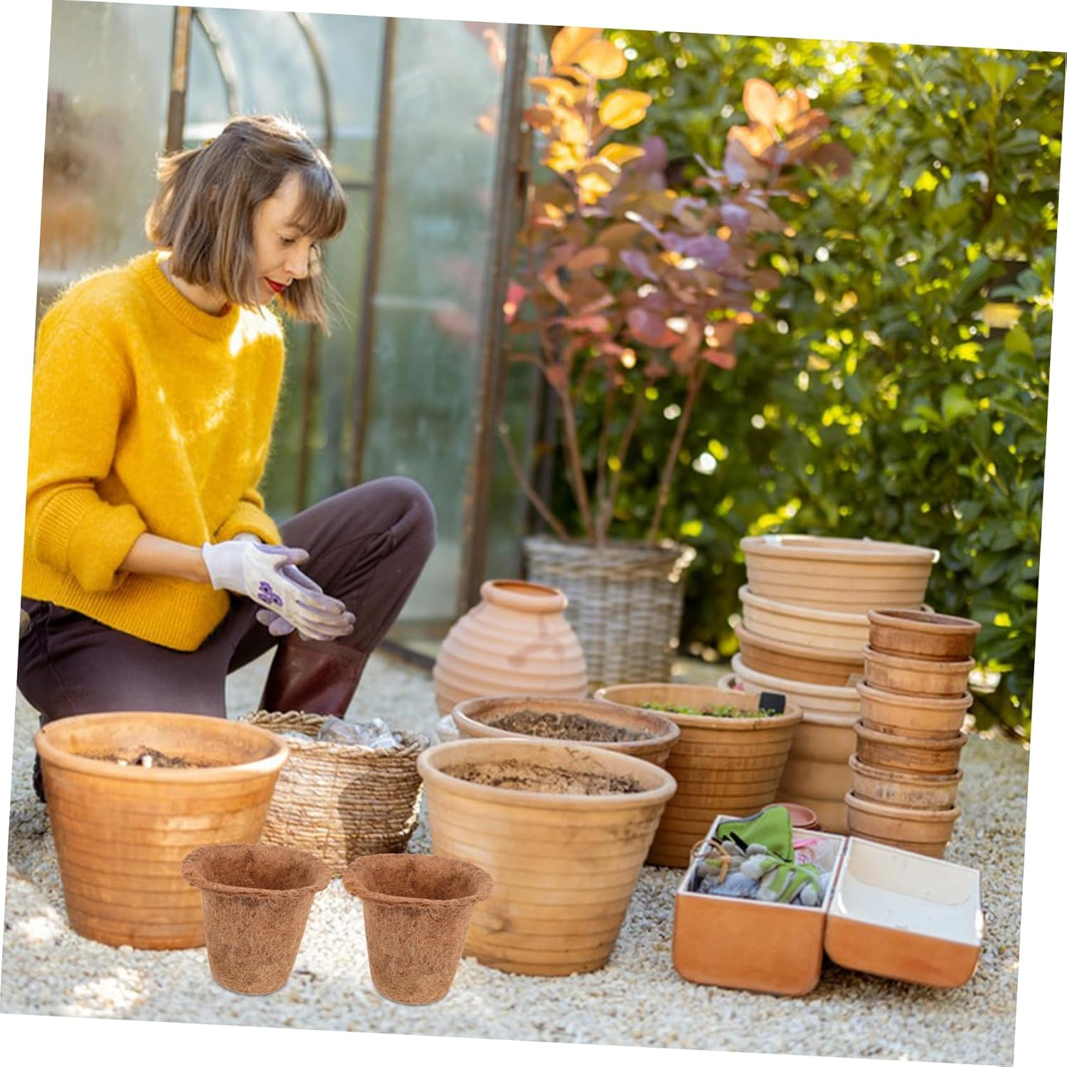 SUPVOX 4Pcs Coconut Fiber Seedling Pots Nursery Pots for Plants Plant Supplies Gardening Supplies image number 5