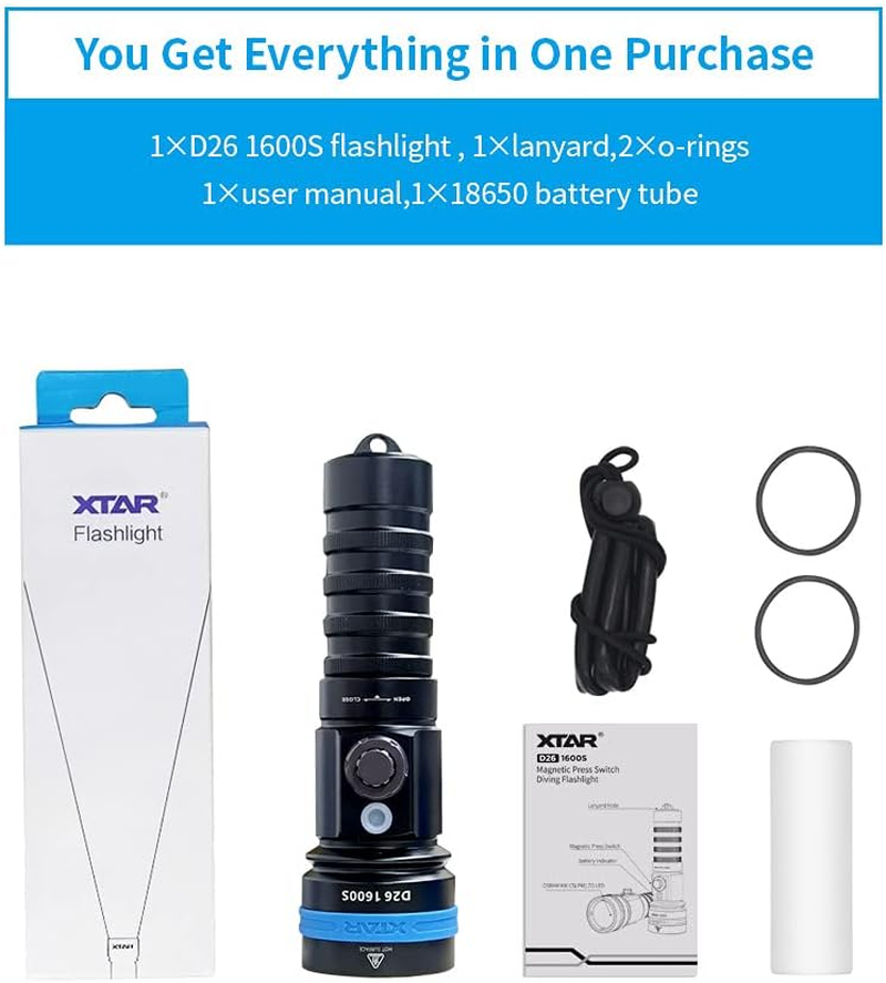 XTAR D26 1600 Lumen Scuba Diving Flashlight Dive Torch Underwater 100 Meters Submarine Lights for under Water Deep Sea Cave at Night image number 6