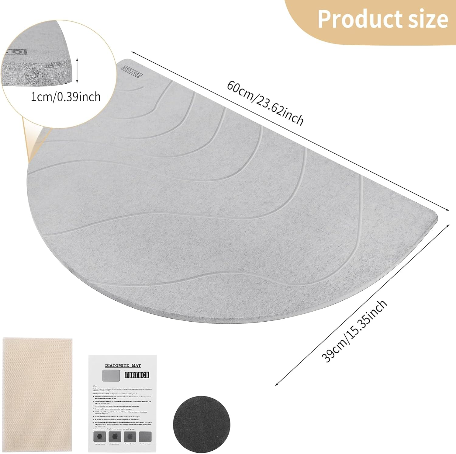 Semi Circle Diatomite Bath Mat | Dry & Clean Bathroom | Quick Dry | Non-Slip & Absorbent Mat | Eco-Friendly Bath Stone | Graphite image number 4
