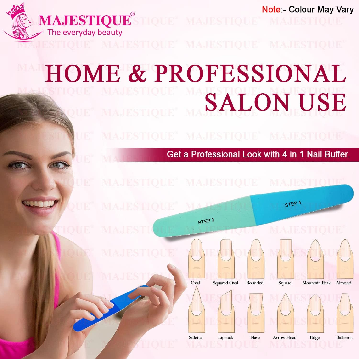 Majestique 4 in 1 Nail File and Buffer for All Purpose - Nail Buffer Block. Nail Shiner. save Time and Money, 4 Fingernail Files in 1, Professional Care Manicure Tools. Nail Care 1 Pack image number 5