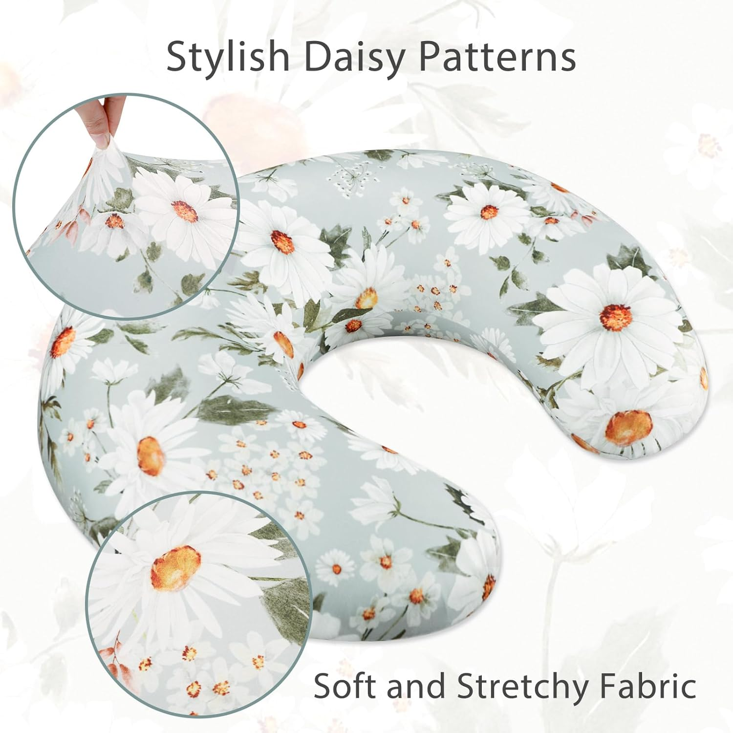 Pea Pod Nursing Pillow Cover Breastfeeding Pillow Slipcover for Moms Soft Breathable Organic Knit Fabric Newborn Infant Feeding Pillow Covers for Baby Girl Boy, Daisy image number 3