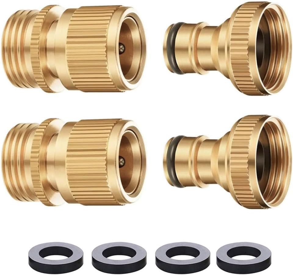 Garden Hose Quick Connect Solid Brass Quick Connector Garden Hose Fitting Water Hose Connectors 3/4 Inch GHT (2SETS)