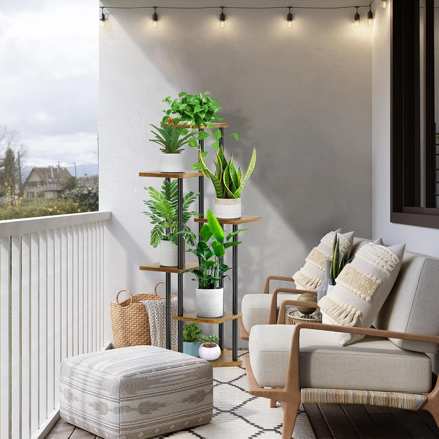 6 Tier Wood Tall Plant Stand Metal Rack Indoor, Multiple Flower Pot Holder Shelves Corner Rack, Planter Shelf Display Rack Storage Organizer for Patio Living Room Balcony Garden(Black) image number 4