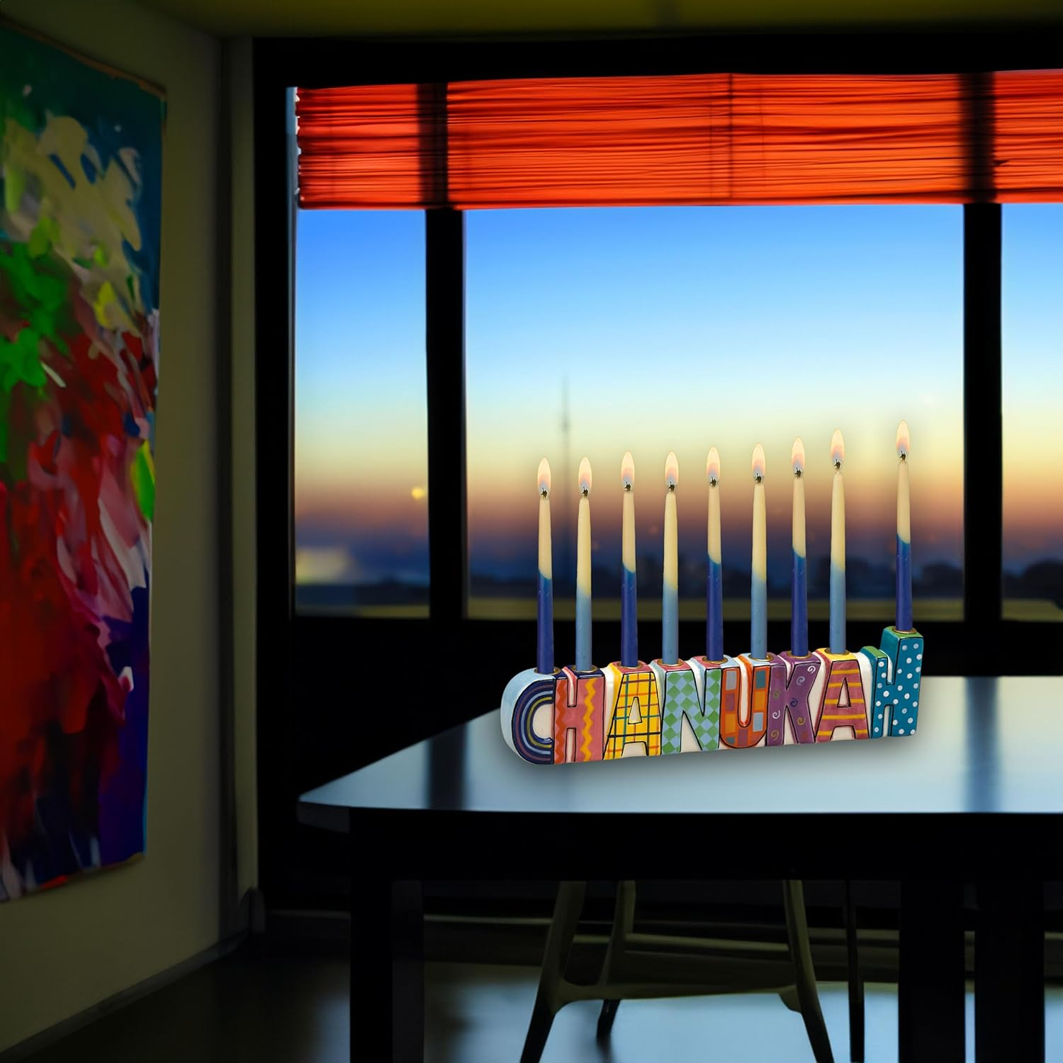 Rite Lite Chanukah Multicolor Menorah - Hand Painted Ceramic Colorful Menorah Whimsical Designs Kids for Hanukkah Gifts Jewish Holiday Party Favors Festival of Lights image number 5