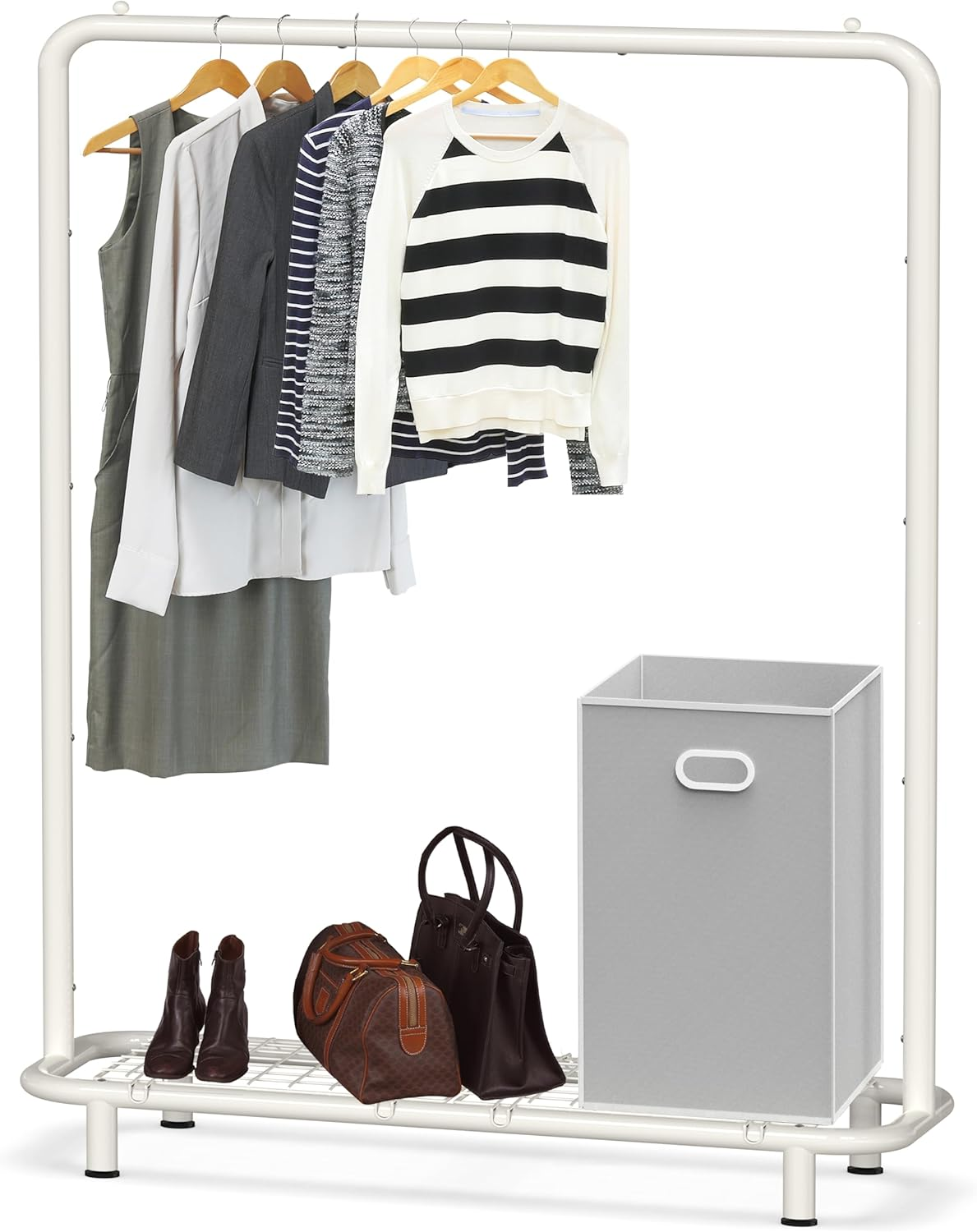 Simple Houseware 100-Cm Double Rod Clothes Rack with Wheels, Hooks and Wired Shelf, Black