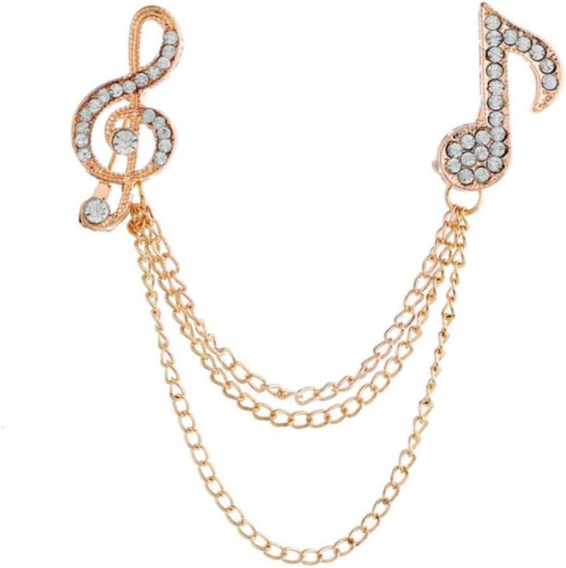 2 Pcs Elegant Music Notes Brooch Pins Jewelry Alloy Crystal Rhinestone Breastpin Lapel Pin for Men and Women Clothes Collar Dress Scarf Decoration Gift，Gold and Silver image number 3