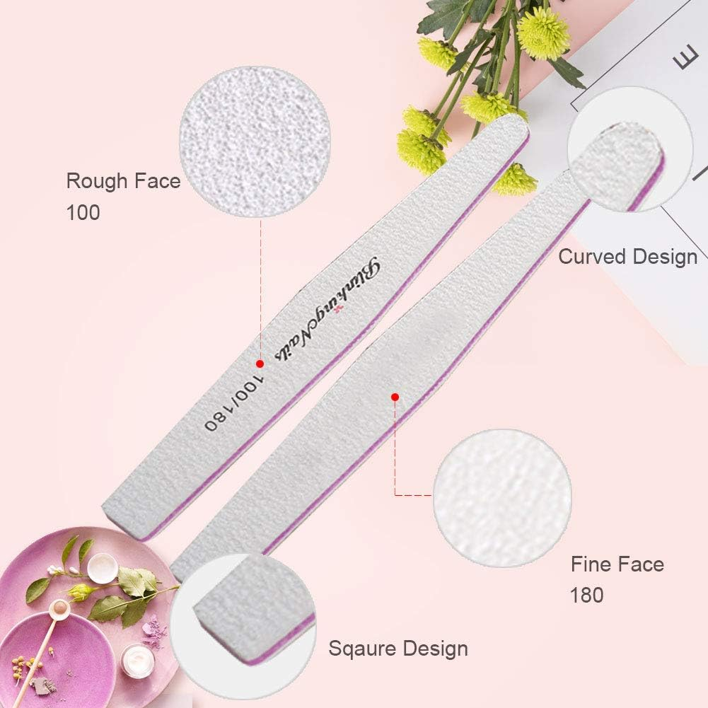 Nail Files and Buffers 100/180 Grit Professional Nail Files for Natural Nails,Double Sides Washable Block Disposable Nail Files for Acrylic Nails-10Pcs/Pack image number 2