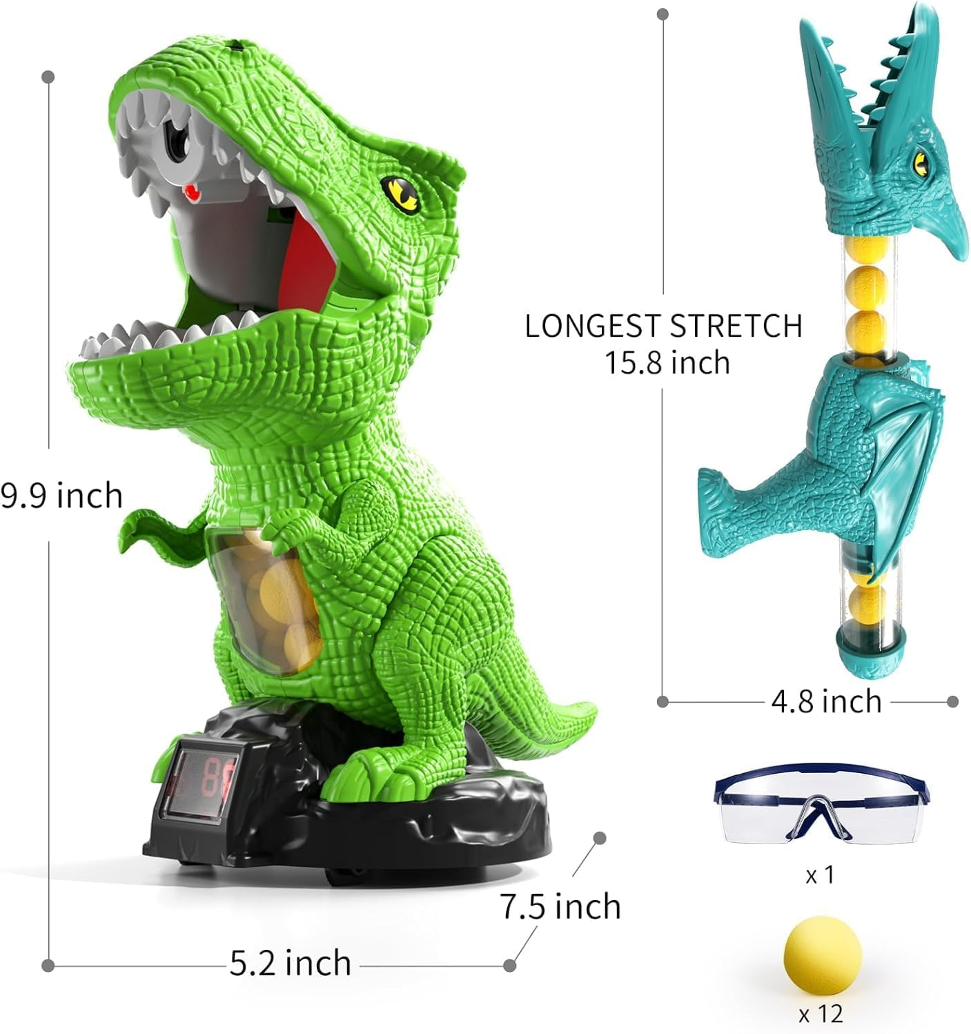 MSKOLER Movable Dinosaur Shooting Toys for Kids 3 4 5 6 7+ Years, Tyrannosaurus Target with Water Mist Spray and Pterosaur Air Pump Foam Blaster