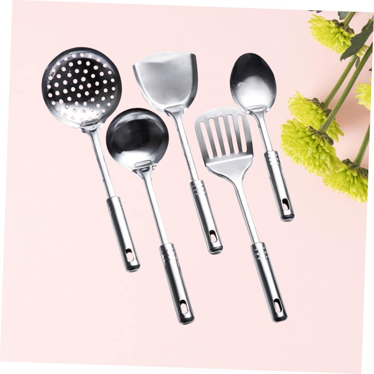 VINTORKY 5 Pcs Cooking Tools Chef Utensils Stainless Steel Cookware Metal Spatula Metal Spoons Stainless Steel Scoop Stainless Steel Cooking Utensils Metal Cooking Utensils Ladle Anti-Scald