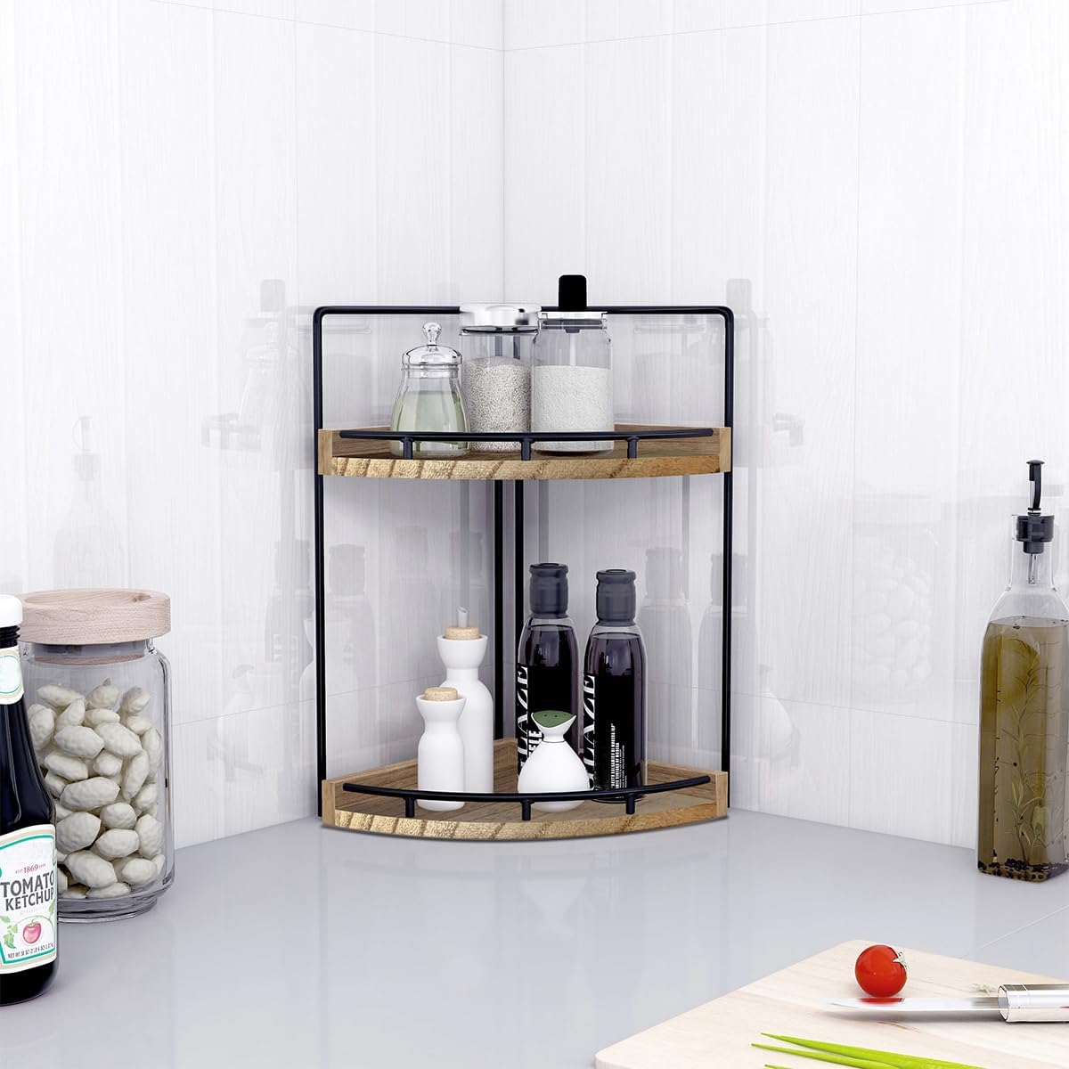 Dorhors 2-Tier Corner Bathroom Counter Organizer,Vanity Organizer,Counter Corner Shelf,Bathroom Storage and Organization,Skincare Organizers,Wood Countertop Organizer for Kitchen (Brown) image number 3