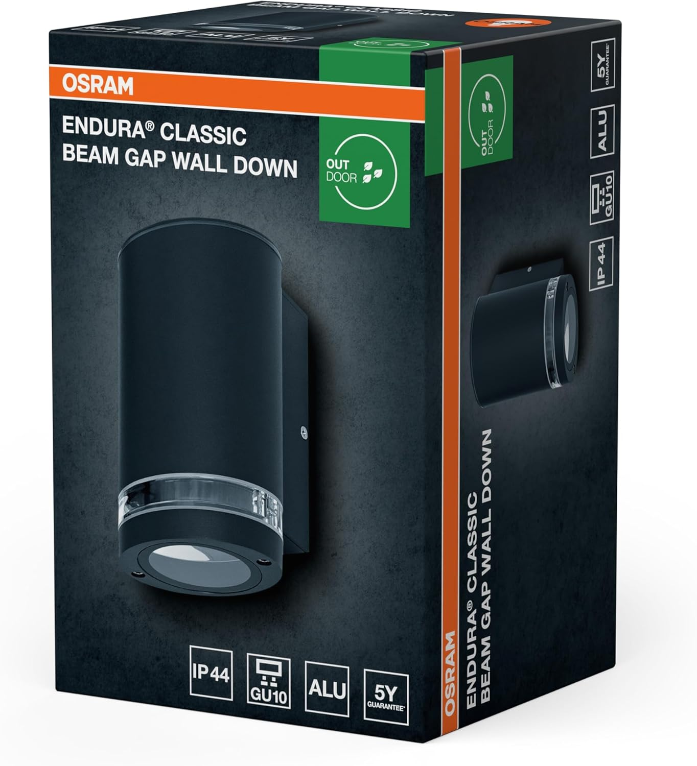 OSRAM Outdoor Wall Light GU10 Downlight with Gap Ring, Indirect Light, Aluminium Housing Dark Grey, IP44 & IK03, Wall Light for Facades image number 2