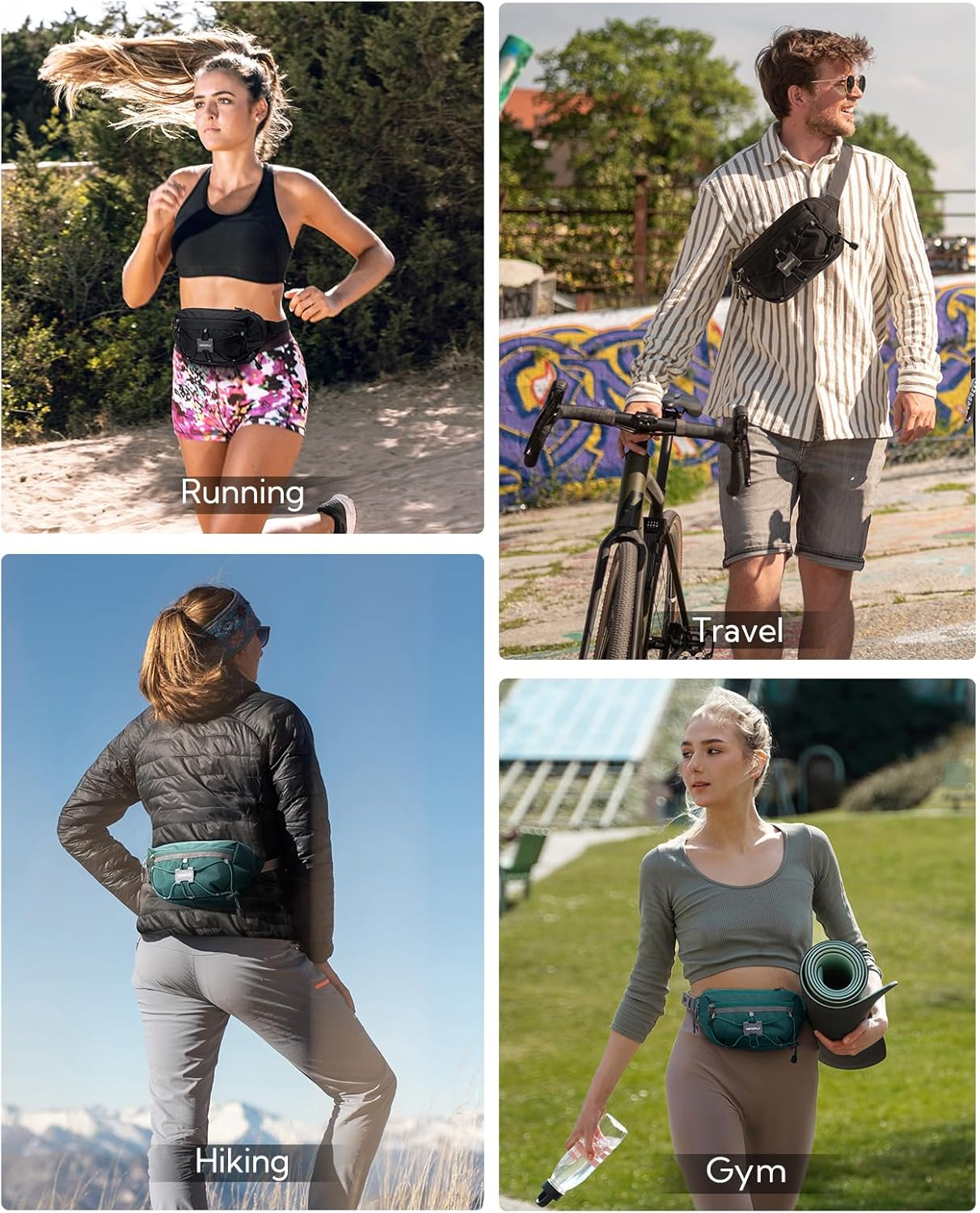 WATERFLY Lightweight Small Fanny Pack: 1.5L Mini Slim Crossbody Waist Belt Hip Bag with RFID Blocking, Anti-Theft & Water Resistant Pouch for Women Men Travel Hiking Running Walking EDC - Peacock Blue image number 4