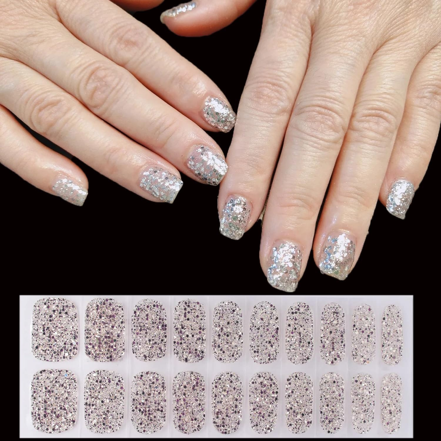LIFOOST Glitter Gel Nail Strips Clear Nail Art Stickers 20 Extra-Long Gold Sequins Gel Manicure Wraps image number 3